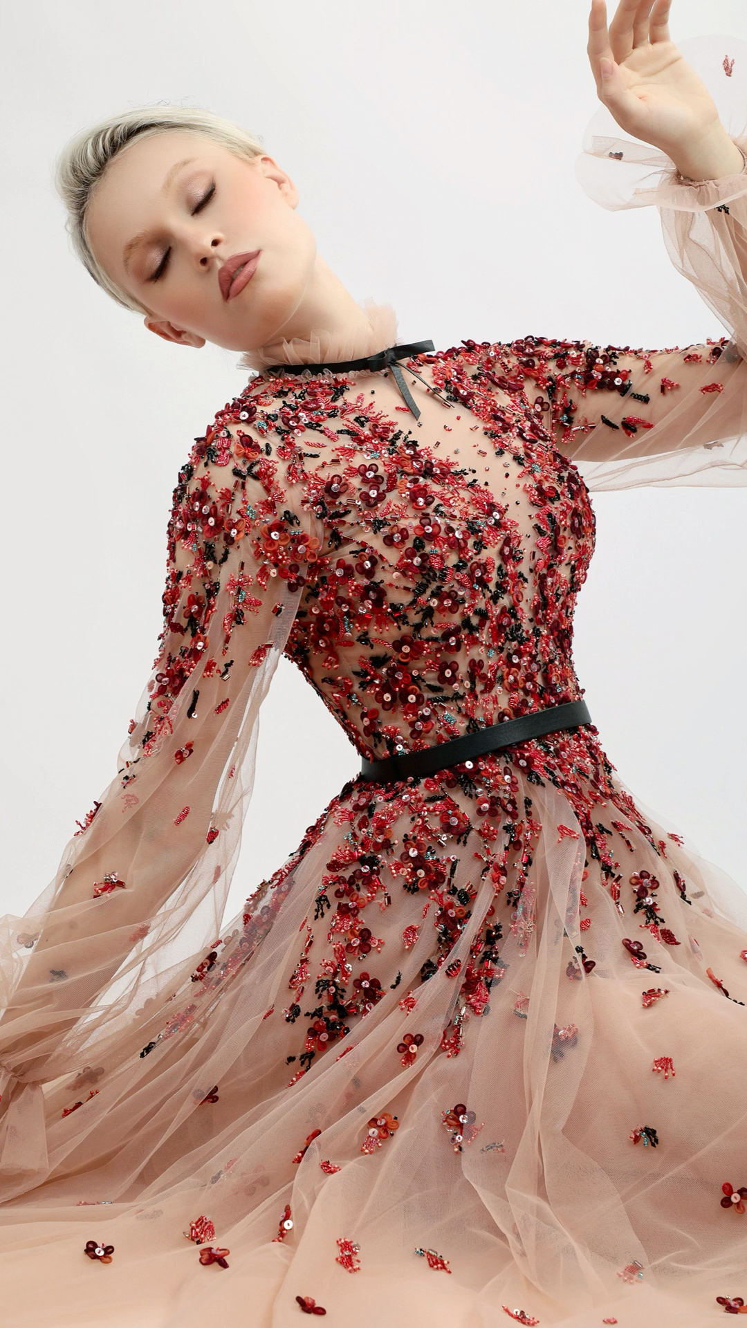 Hand-Embroidered Tulle Gown – Bilal El Dana Hand-Embroidered Tulle Gown – Bilal El Dana