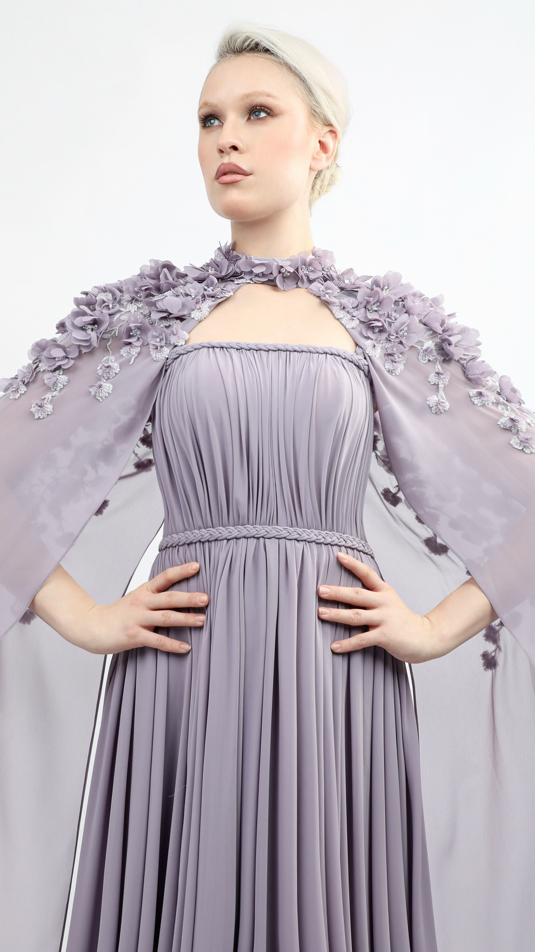 Mousseline Strapless Gown with Embroidery and Laser-Cut Flowers | 1009