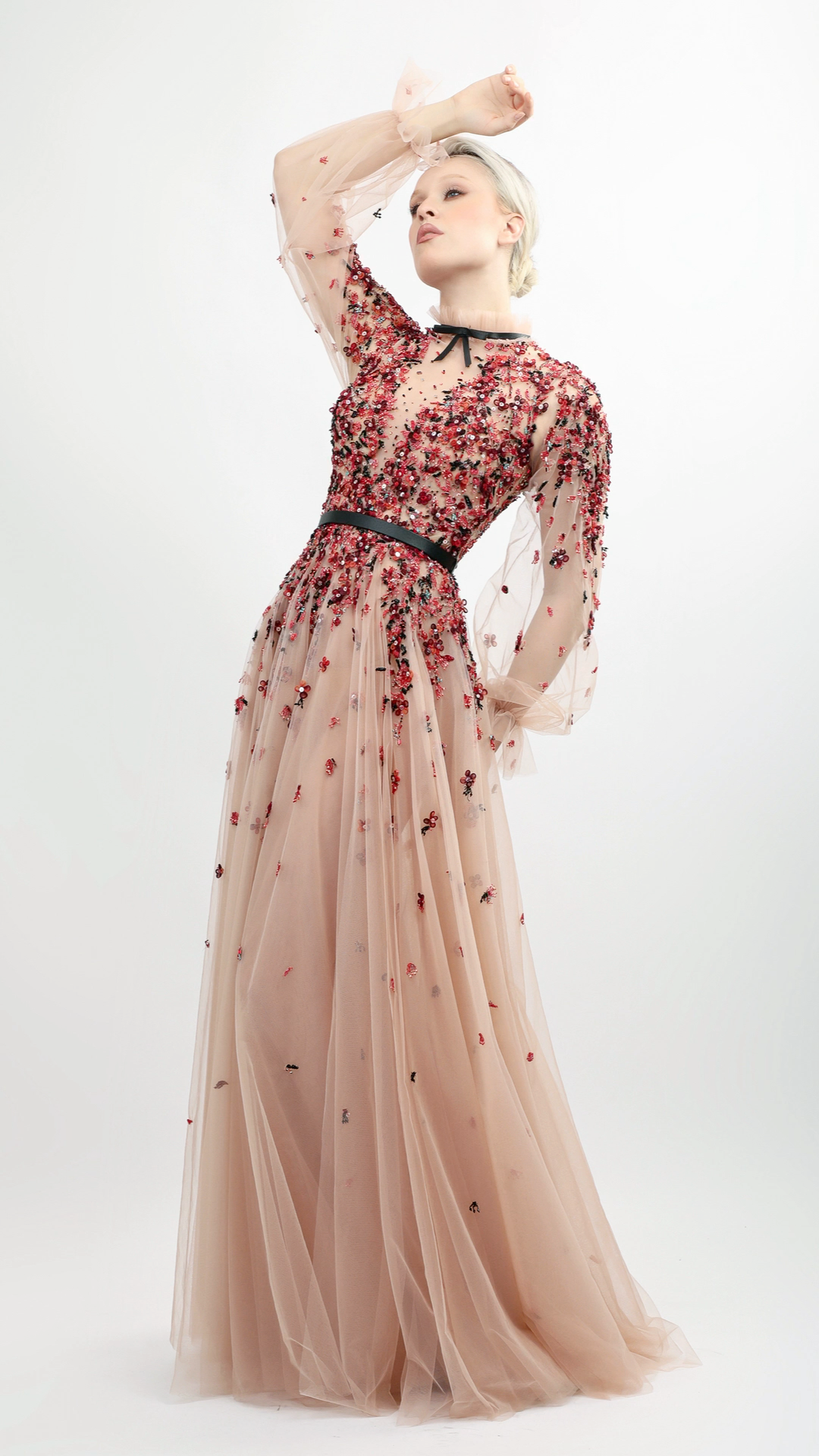 Hand-Embroidered Tulle Gown