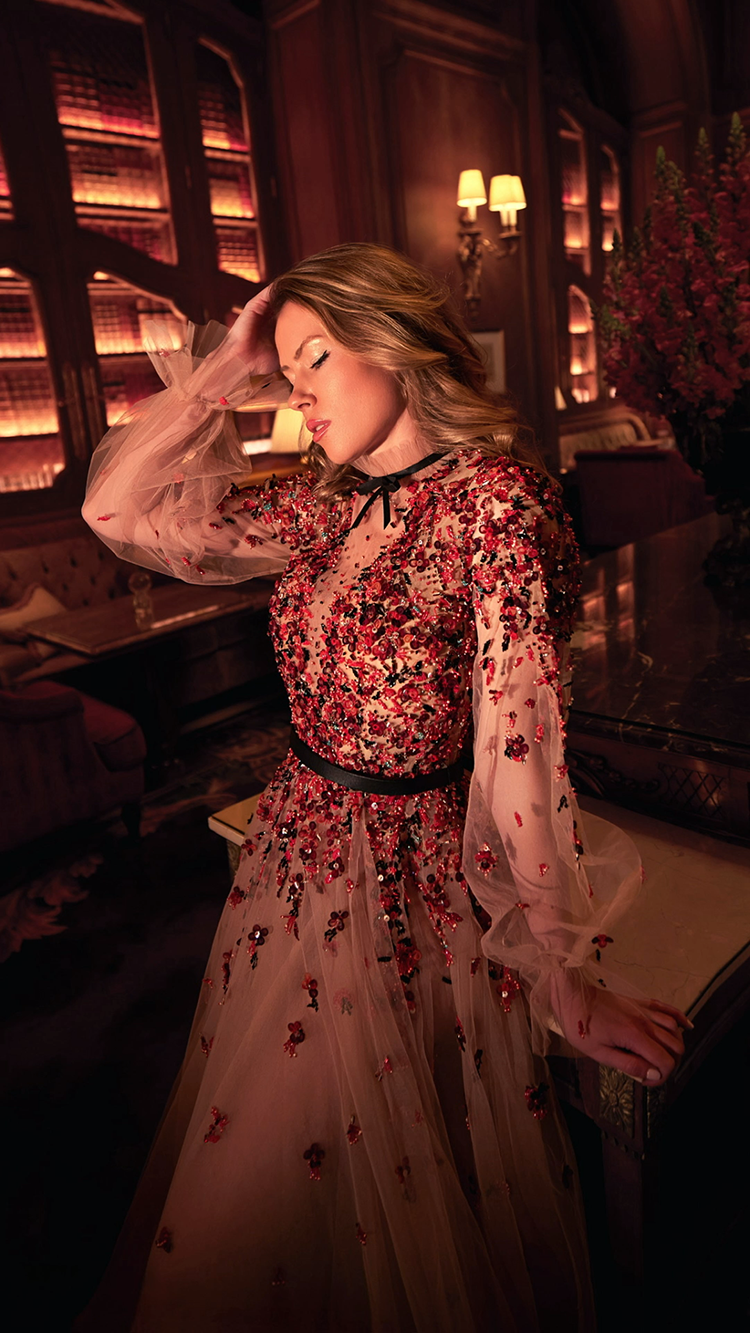 Hand-Embroidered Tulle Gown with Puffy Sleeves | 1011