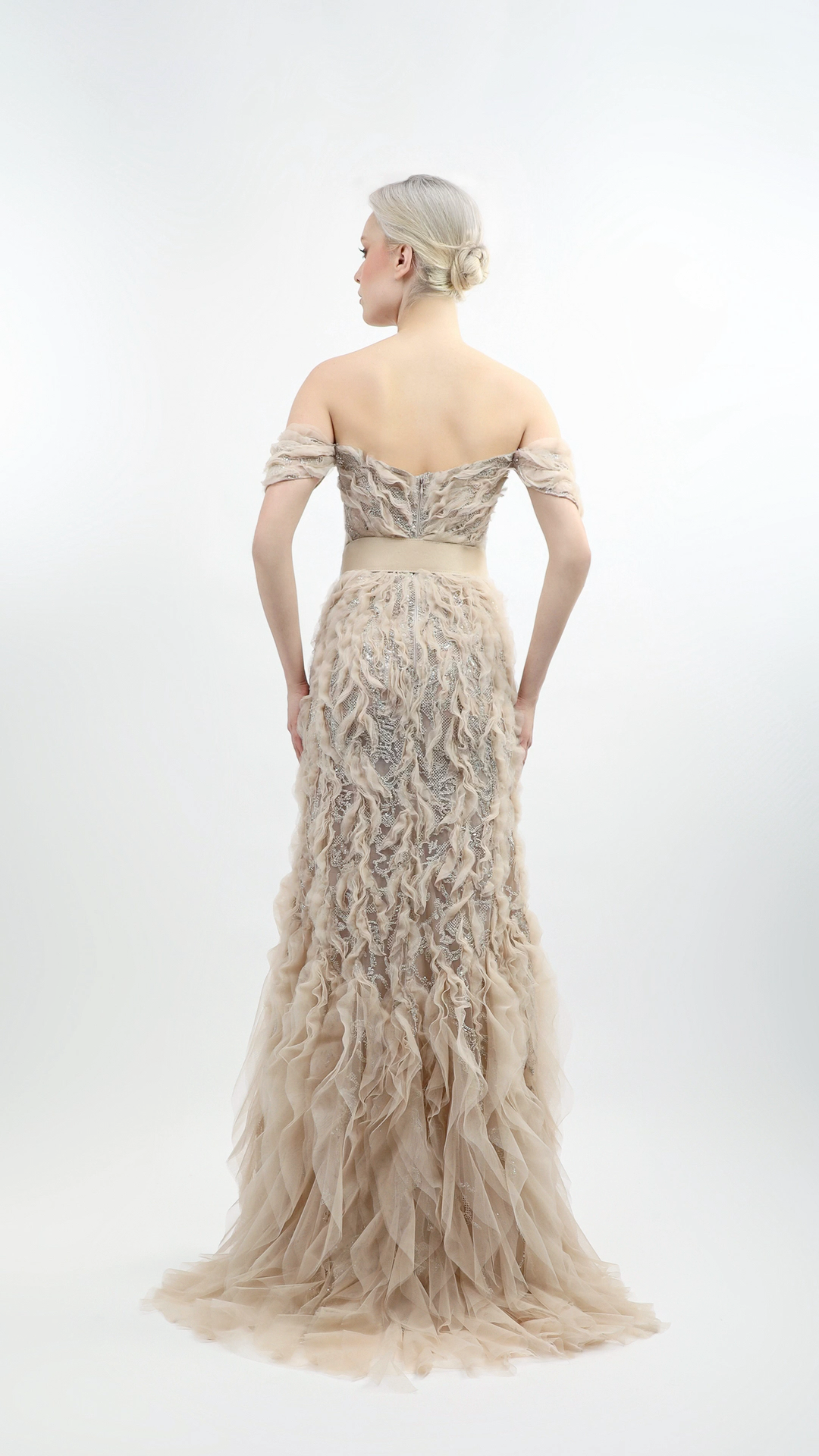 Ruffled Tulle Gown with Hand Embroidery – Bilal El Dana