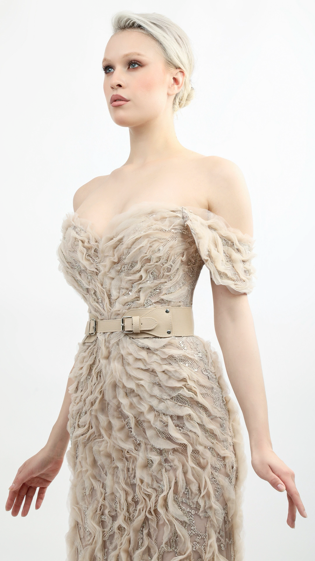 Ruffled Tulle Gown with Hand Embroidery – Bilal El Dana