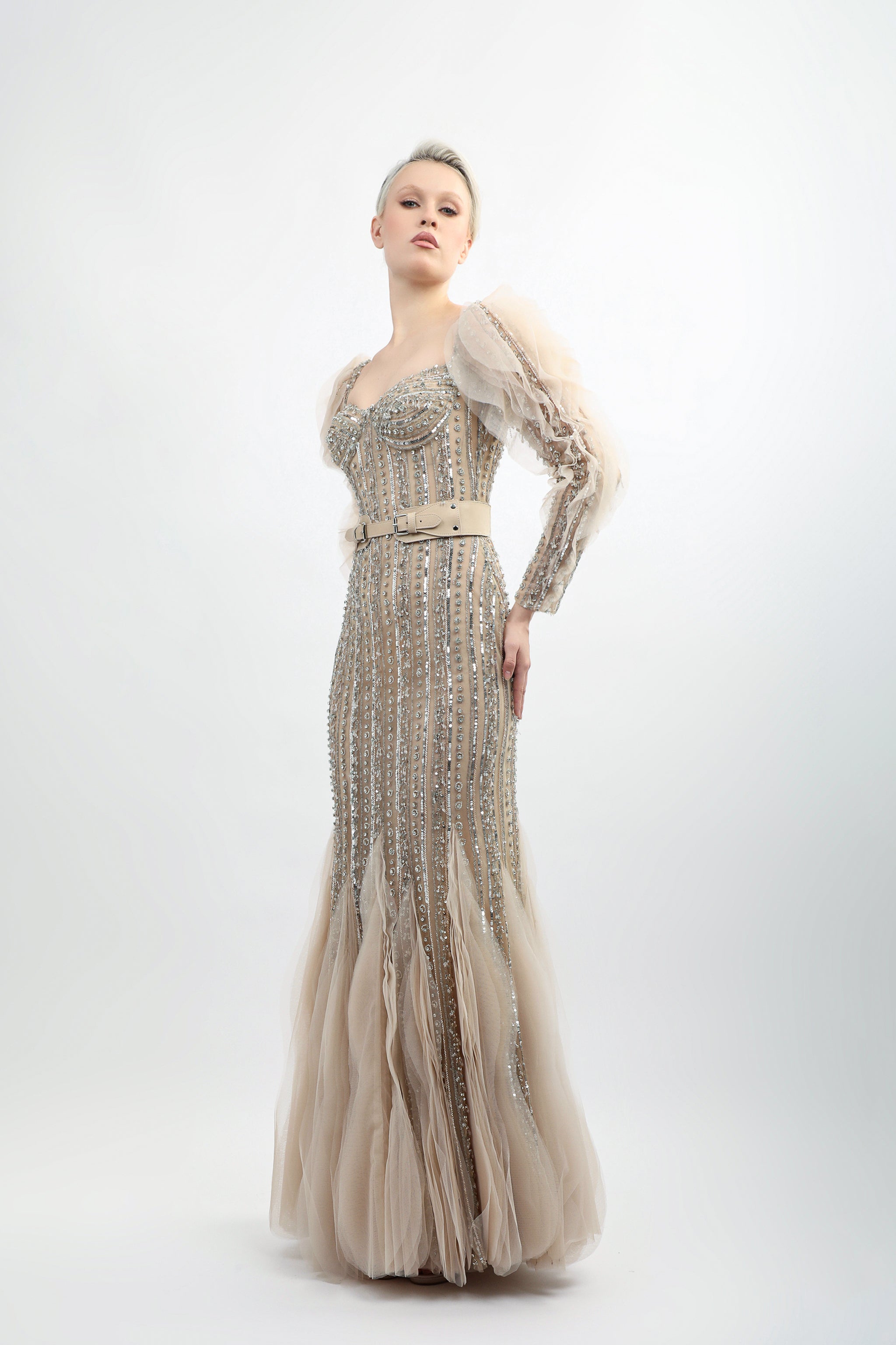 Embroidered Tulle Gown