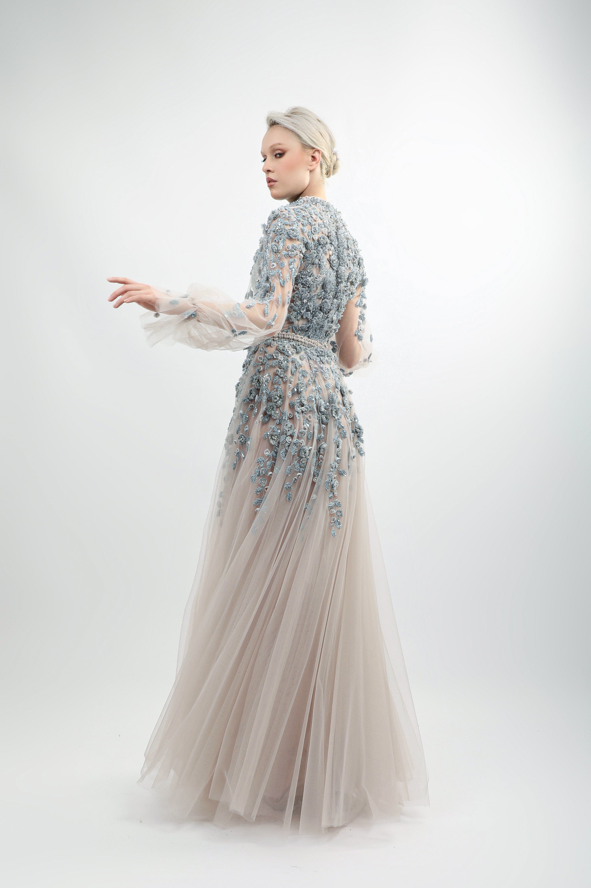 Embroidered A-Line Tulle Gown