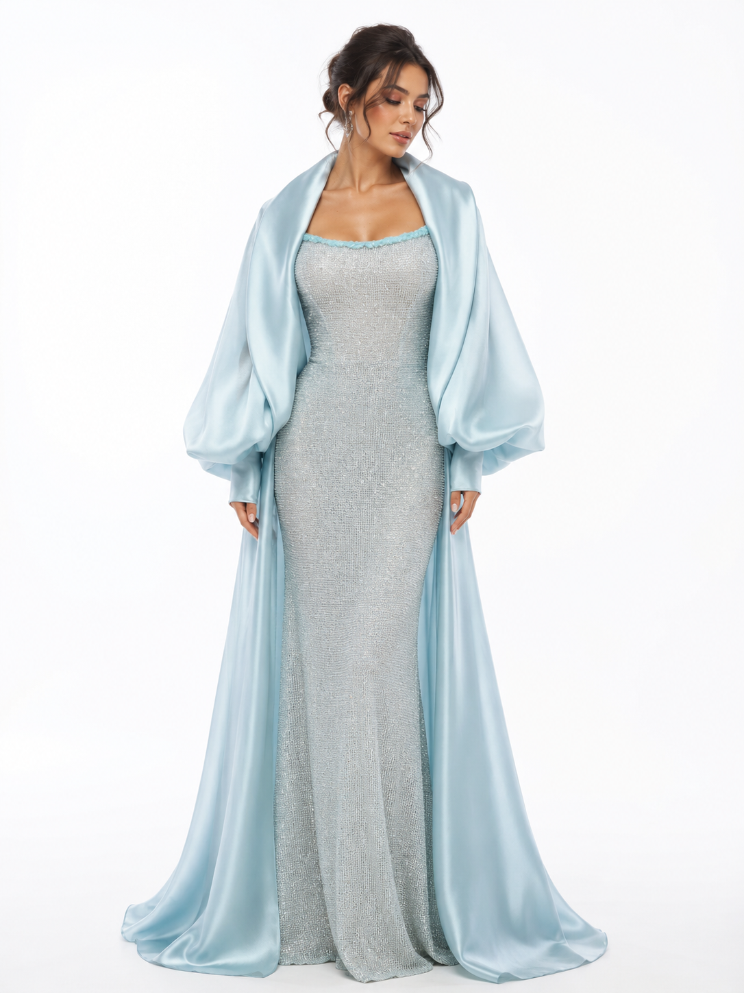 Embroidered Gown with Bolero Jacket