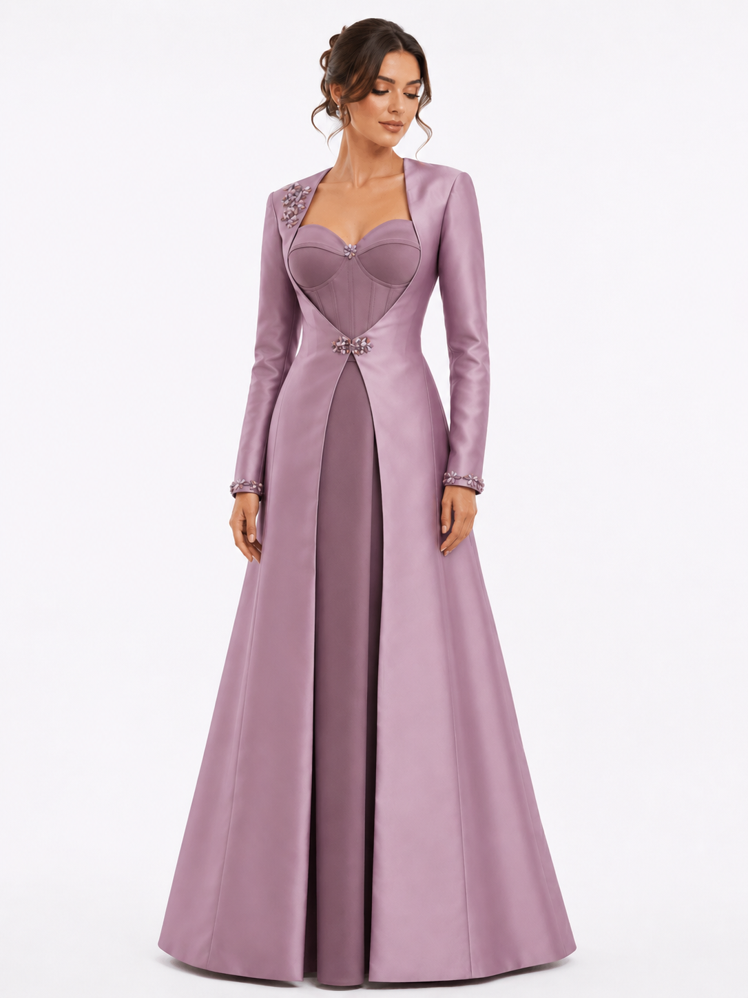 Crepe Sweetheart Gown with Mikado Embroidered Jacket