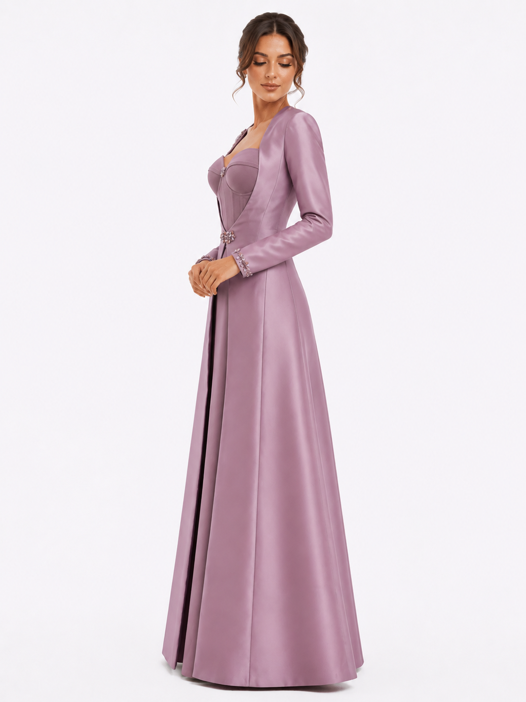 Crepe Sweetheart Gown with Mikado Embroidered Jacket