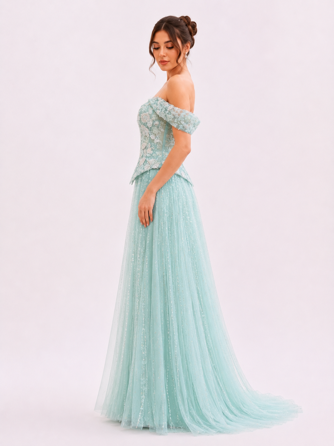 Embroidered Corset & Sequin Tulle Skirt Set