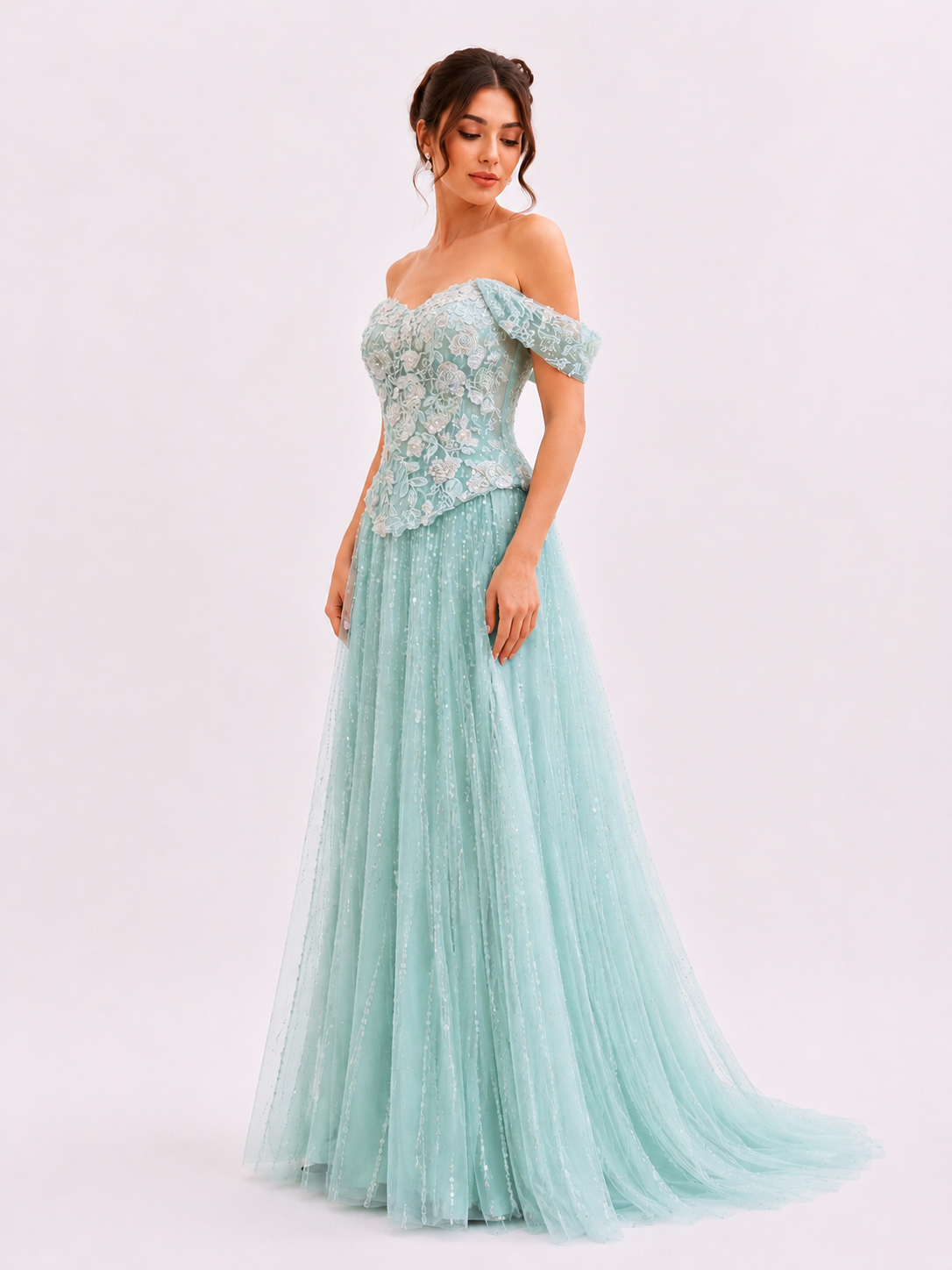 Embroidered Corset & Sequin Tulle Skirt Set