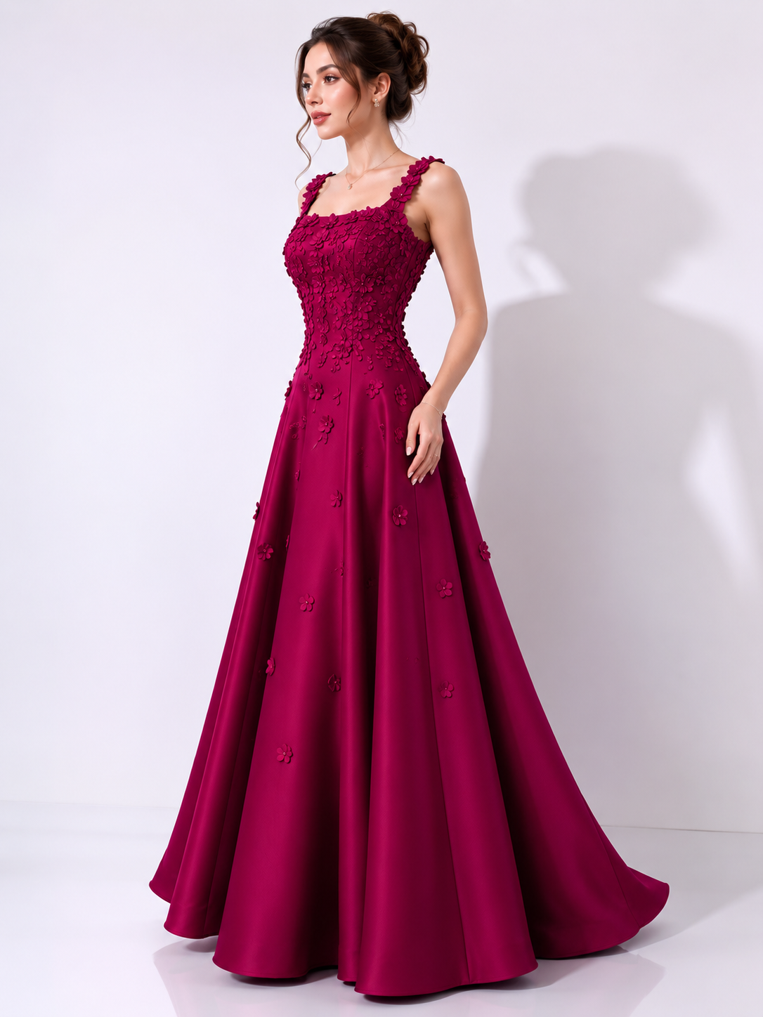 Embellished Tesla Midi Dress with 3D Florals