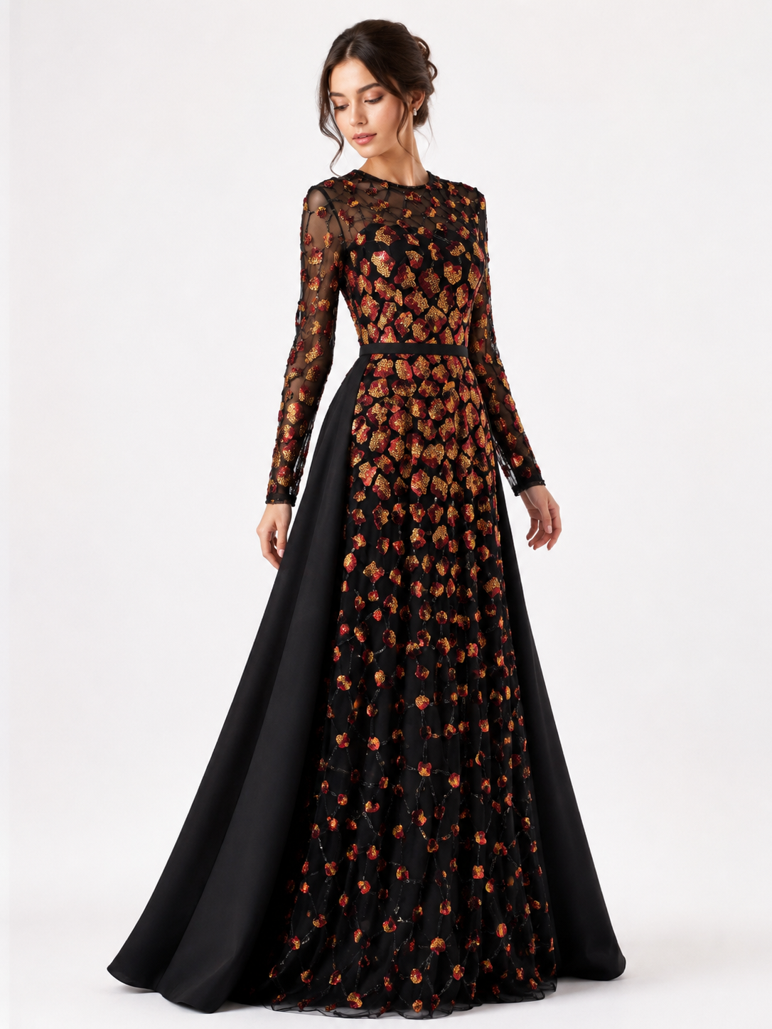 Embroidered Gown with Oversized Back Bow