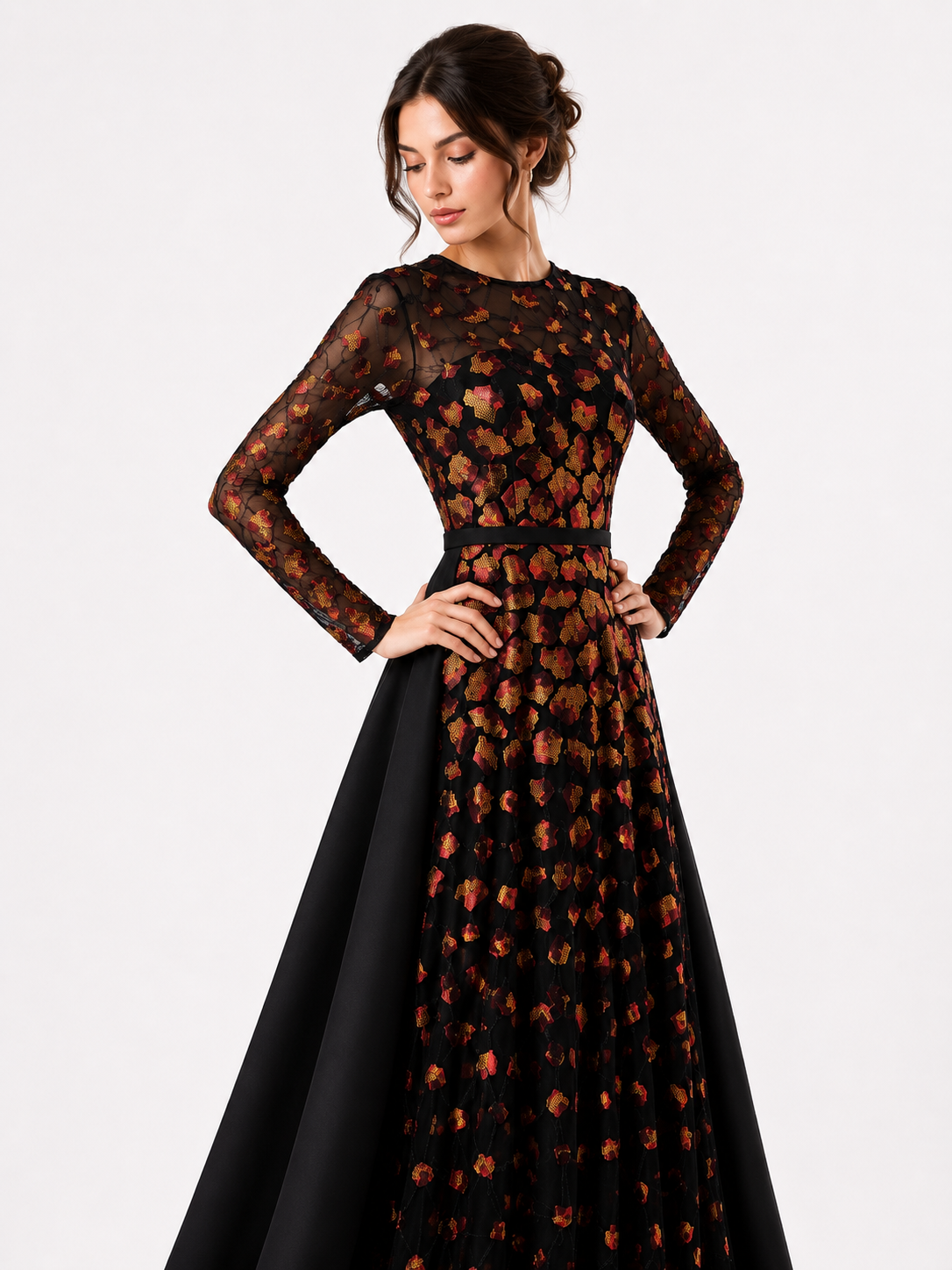 Embroidered Gown with Oversized Back Bow