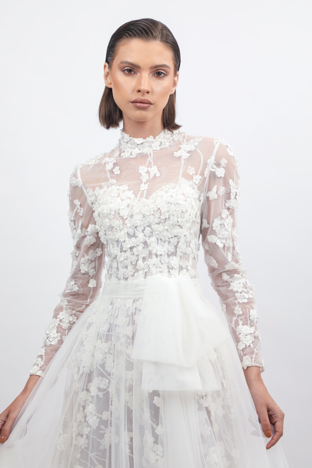 A-Line 3D Floral Lace Gown