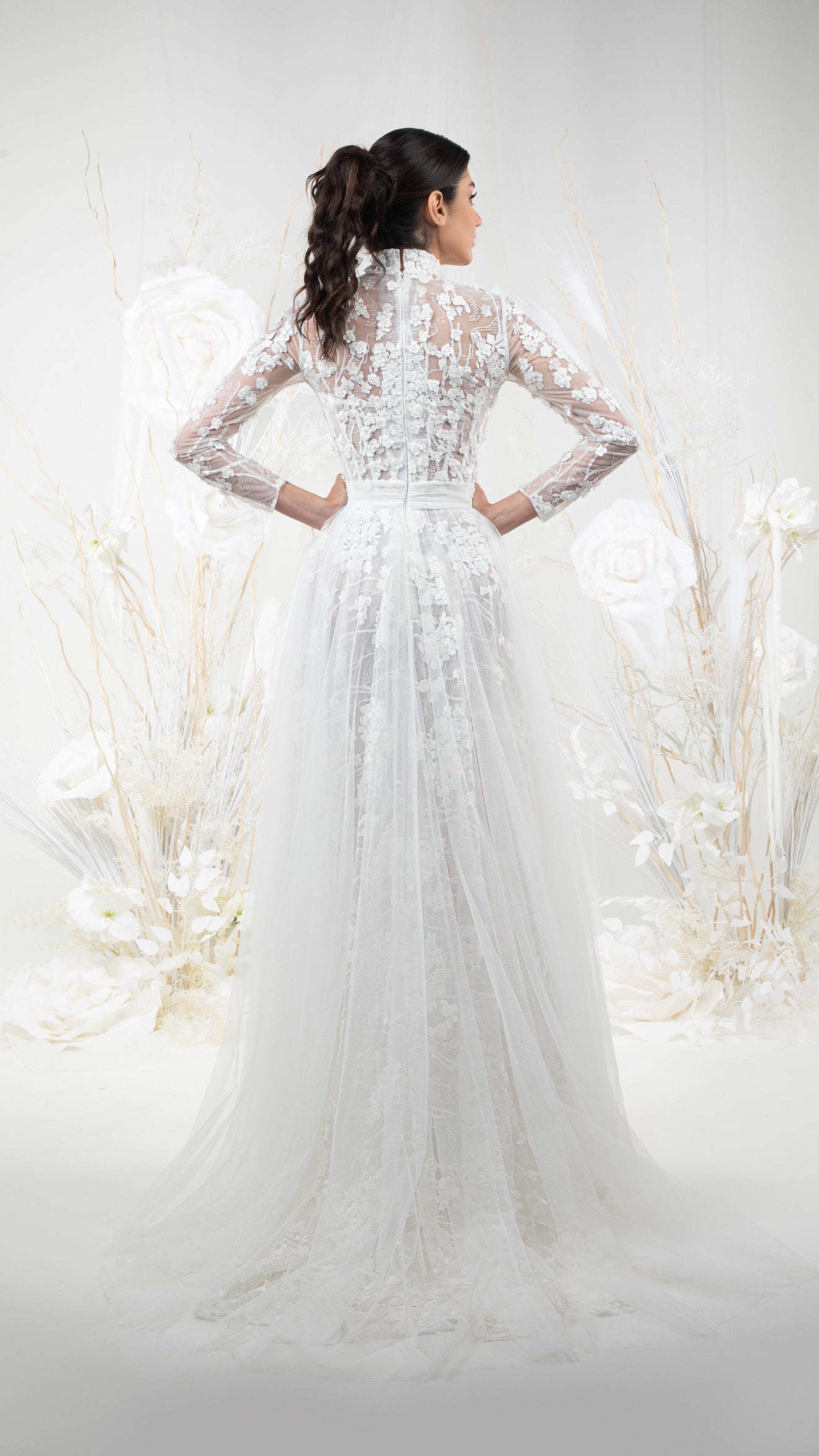 A-Line 3D Floral Lace Gown