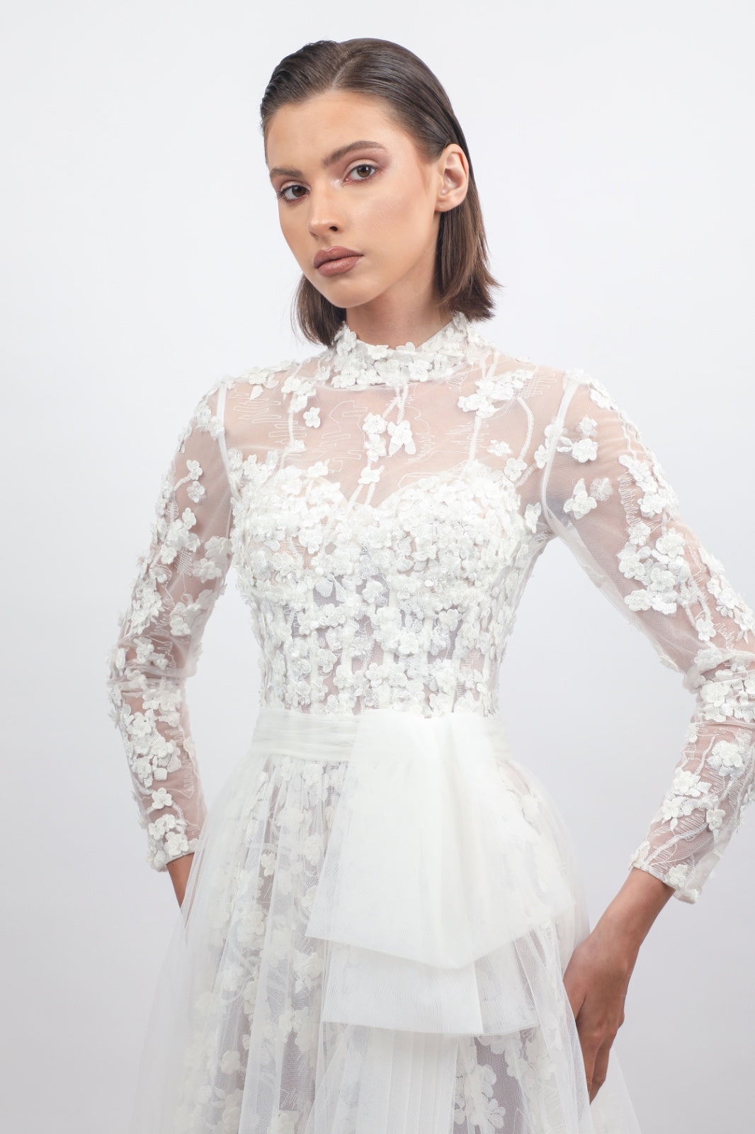 A-Line 3D Floral Lace Gown