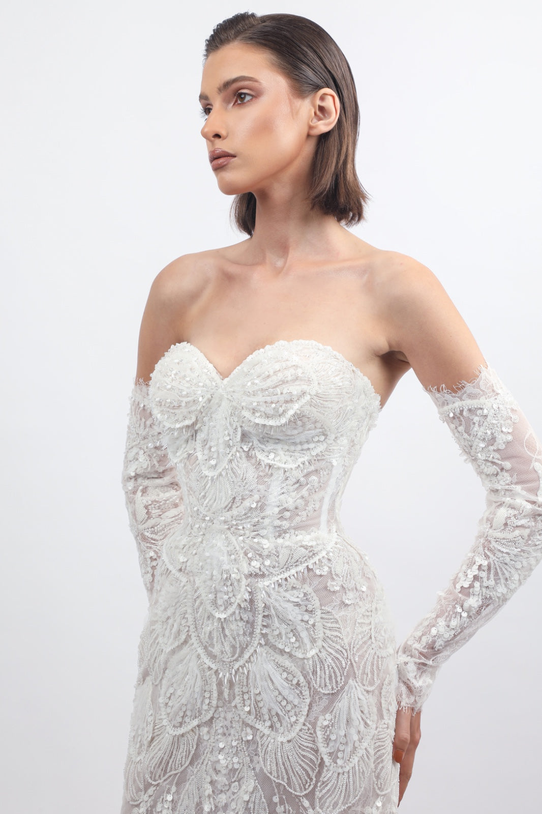 Crystal-Embellished Lace Mermaid Gown