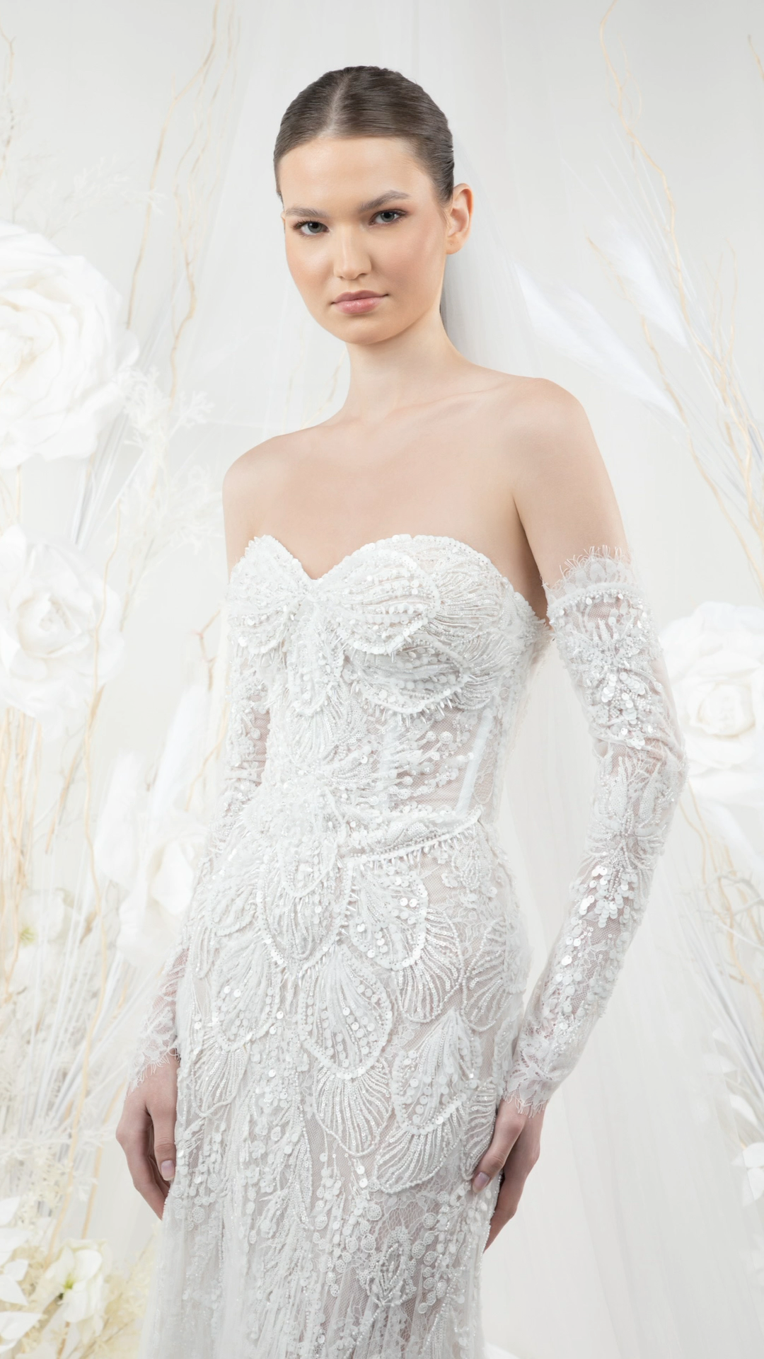 Crystal-Embellished Lace Mermaid Gown