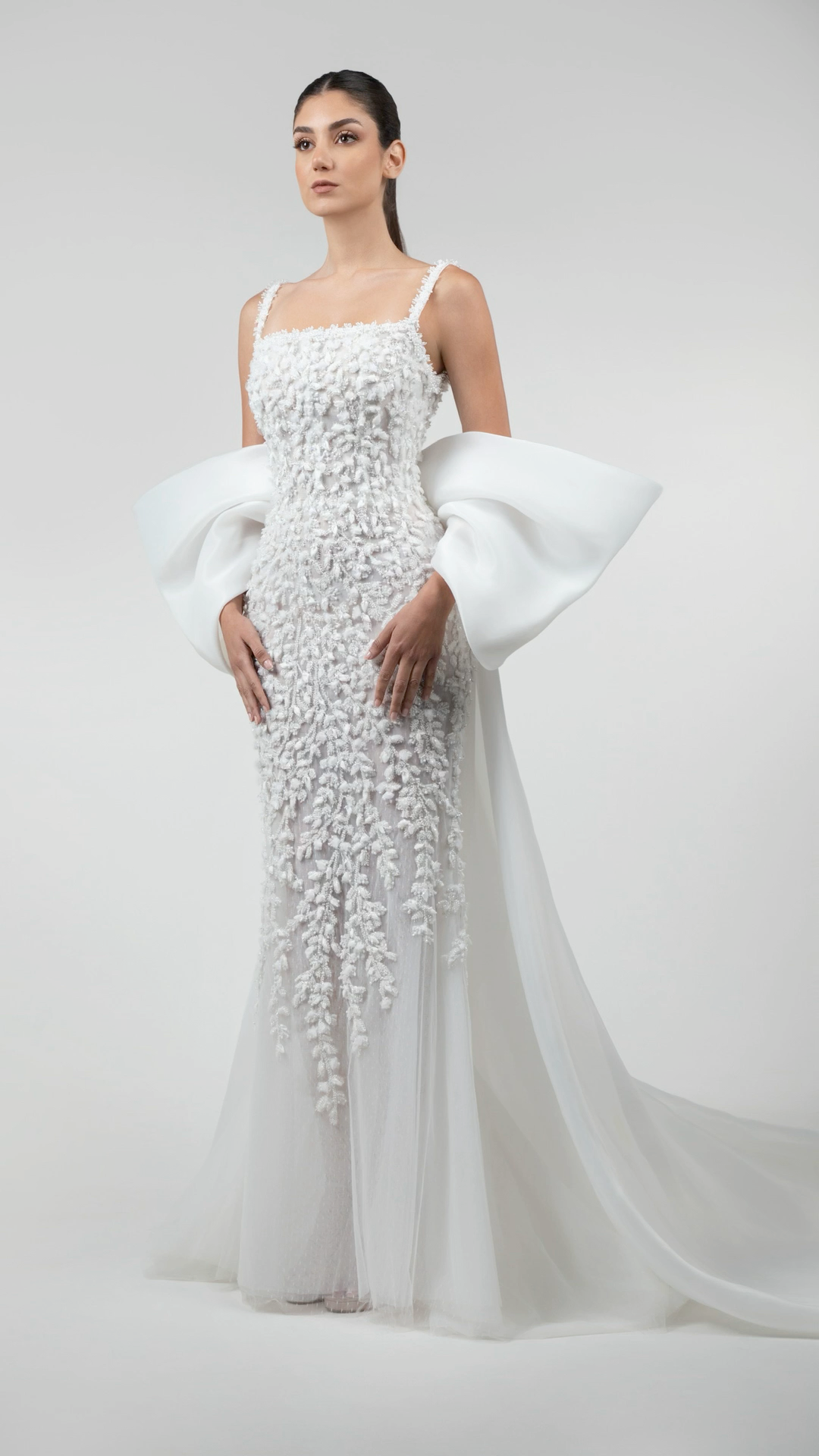 Dotted Tulle Mermaid Gown with Bow