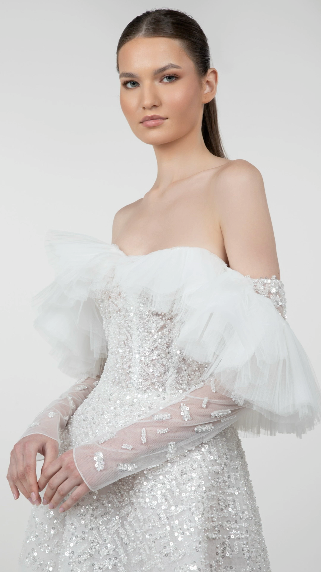 Ruffled Off-Shoulder Mini Princess Gown
