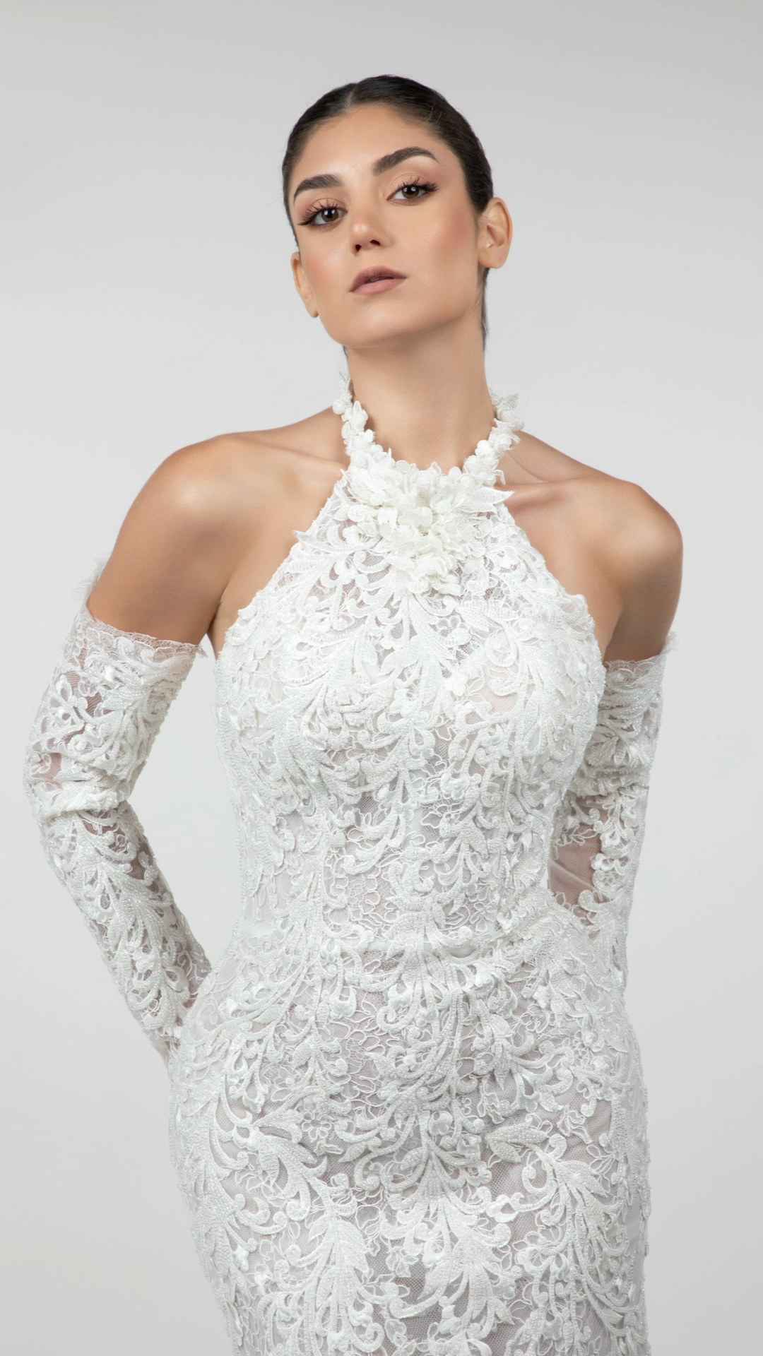 High-Neck Embroidered Mermaid Gown