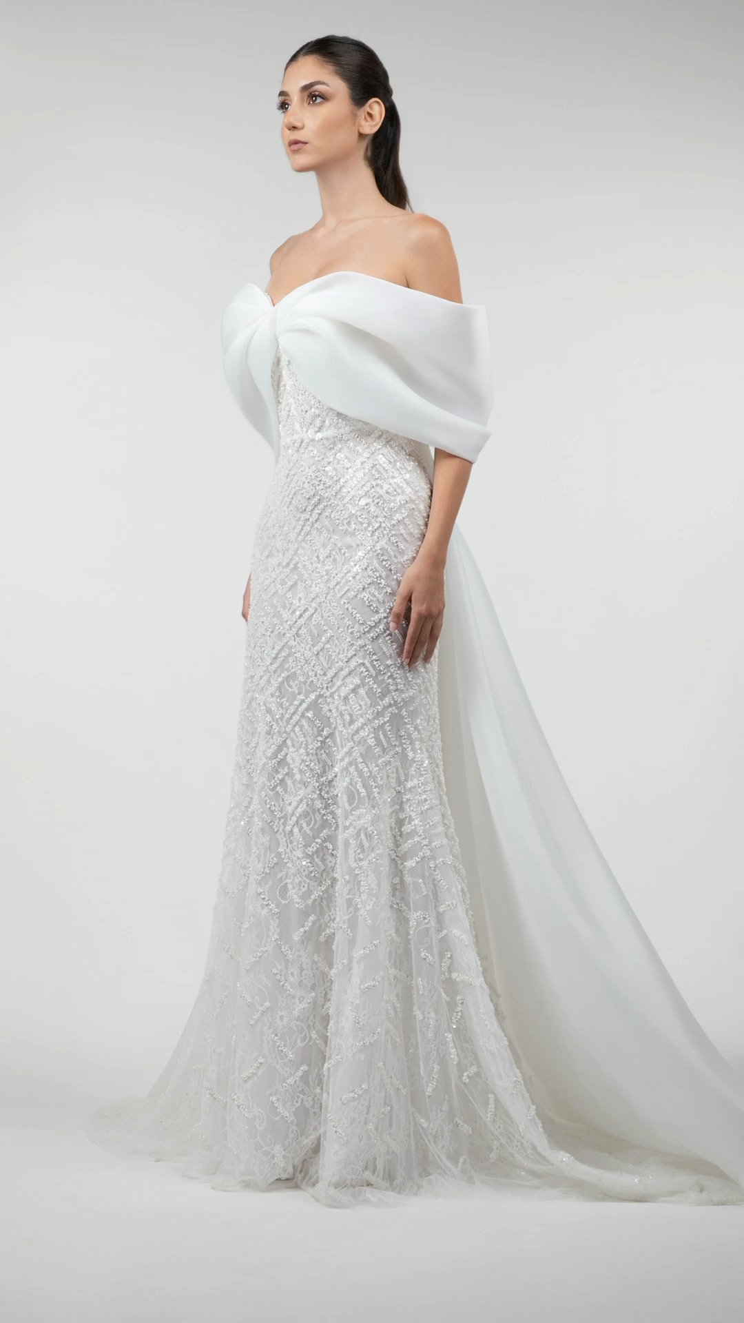 Sweetheart Lace Mermaid Gown with Organza Drapes