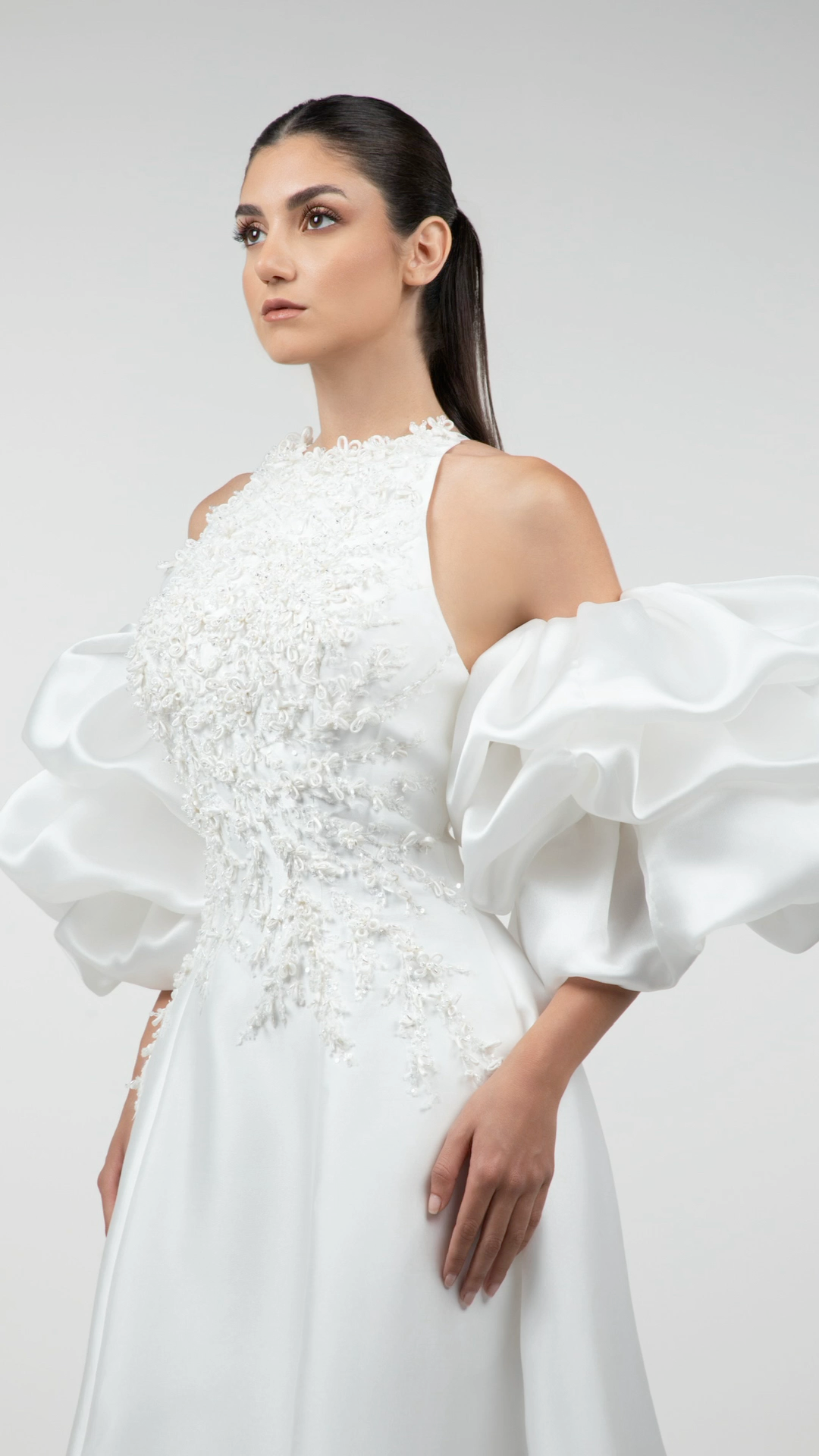 High-Neck Mikado A-Line Gown – Bilal El Dana