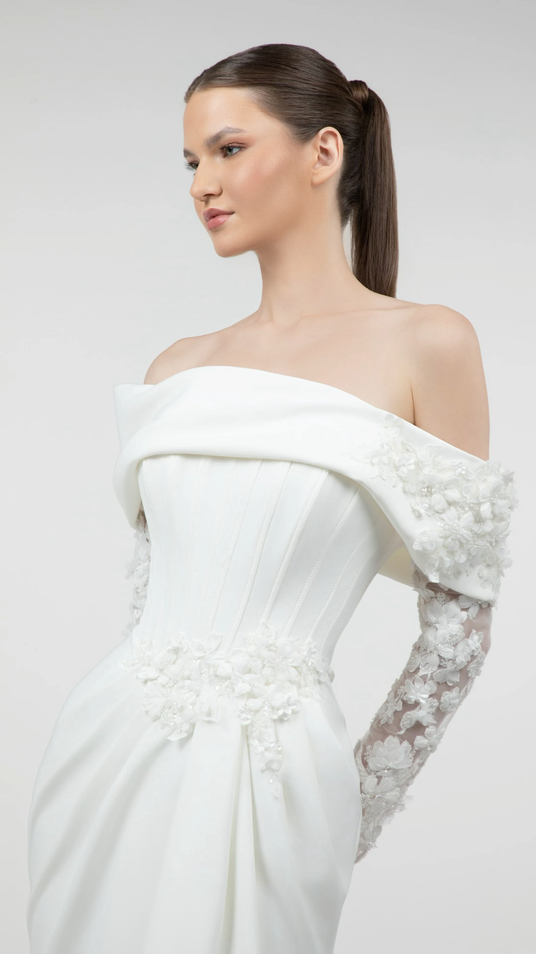 Off-Shoulder Embroidered Crepe Mermaid Gown