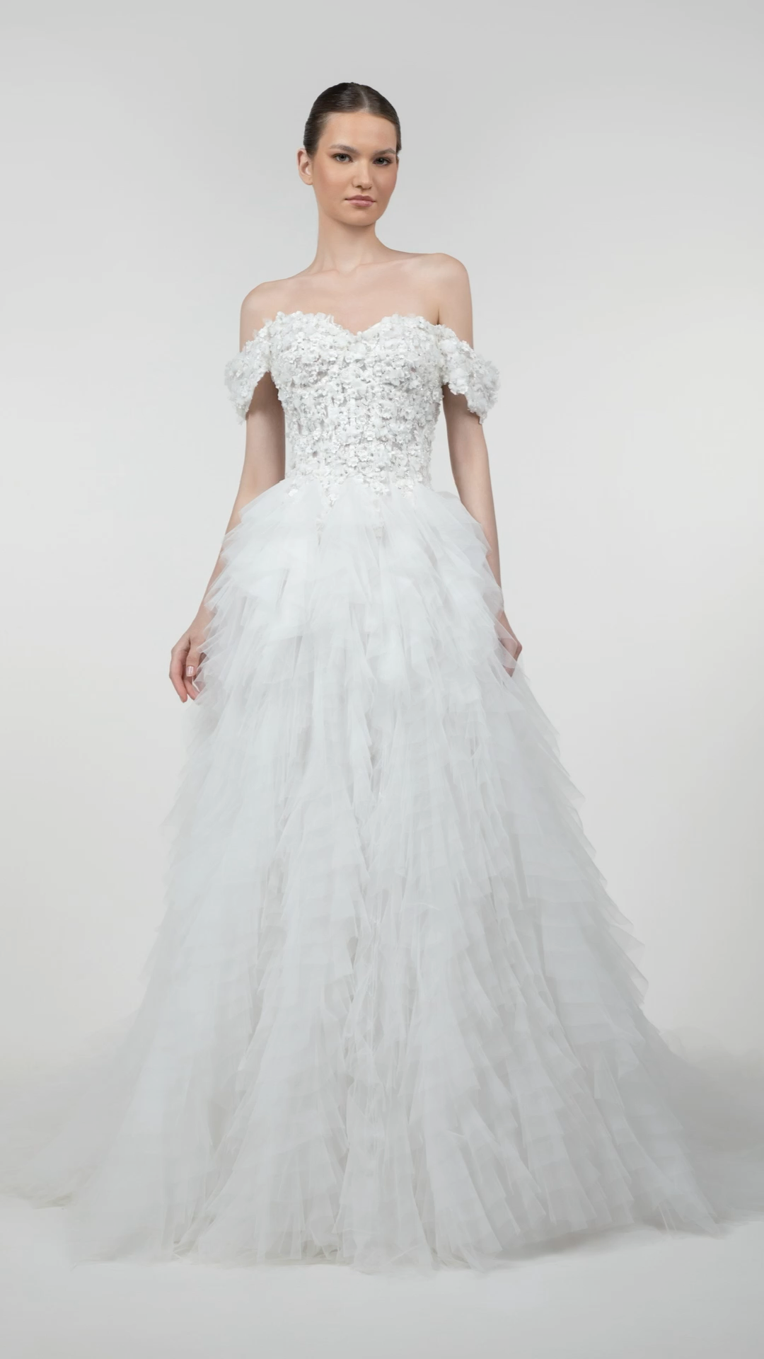 Sweetheart Ruffled Tulle Gown with 3D Flowers