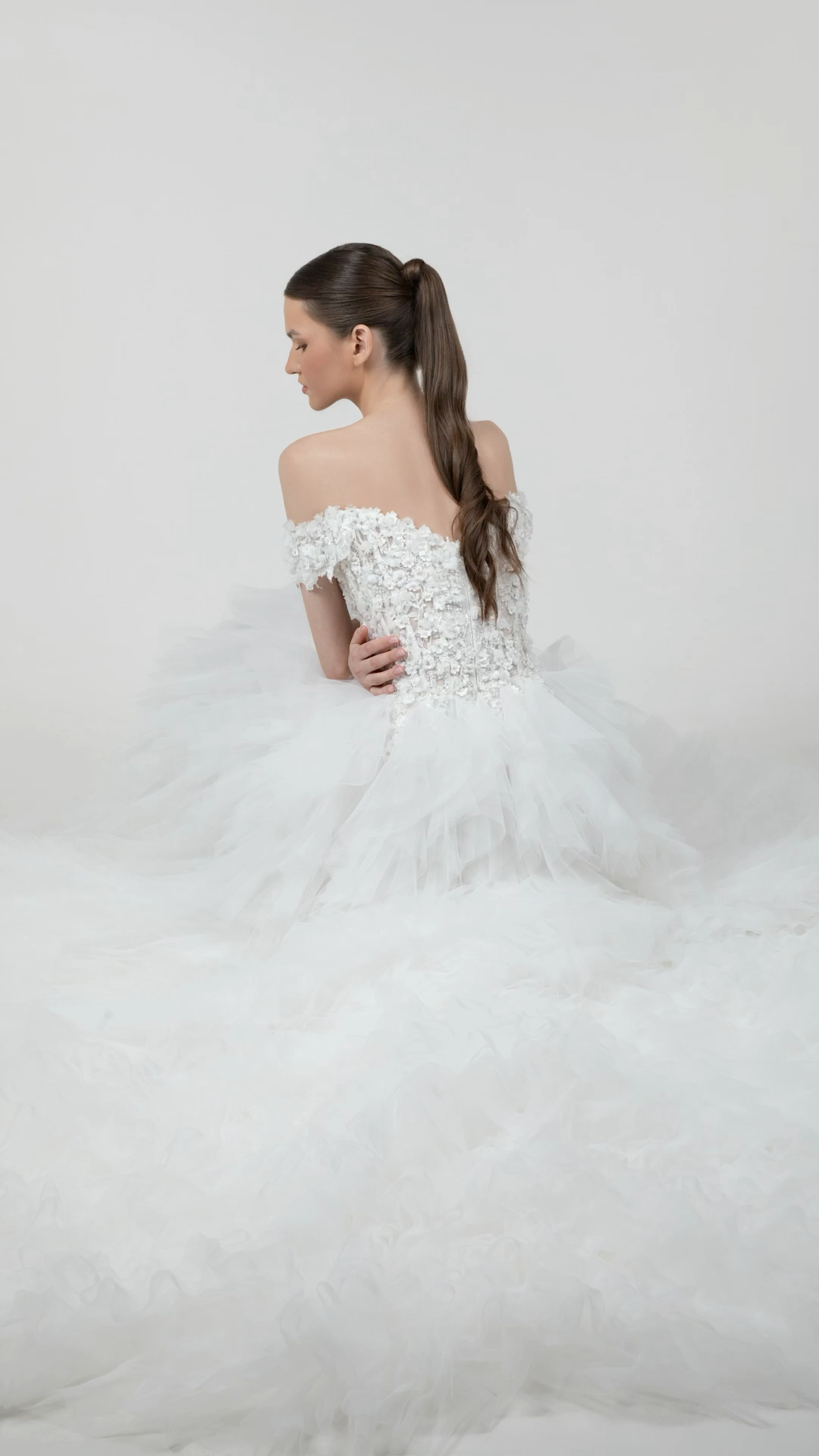 Sweetheart Ruffled Tulle Gown with 3D Flowers