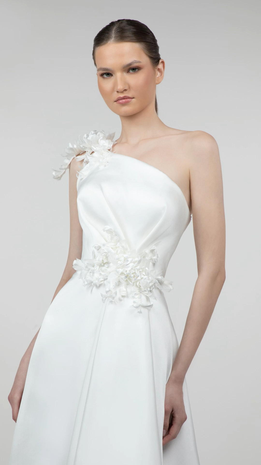 Mikado A-Line Gown with Asymmetric Off-Shoulder Detail