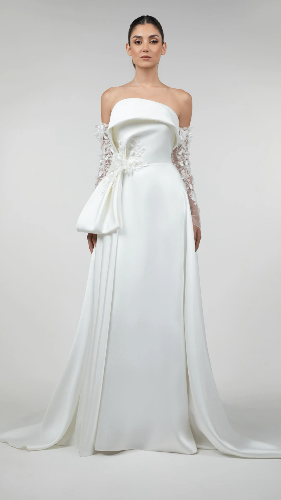 Crepe Strapless Gown with Overskirt