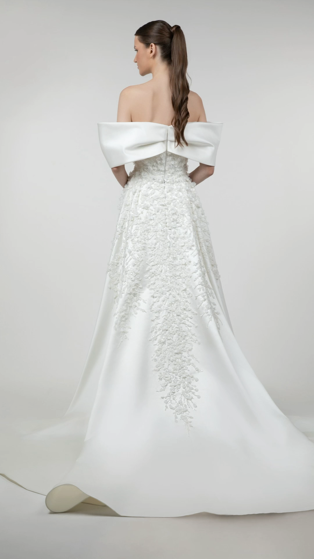 Statement Off-Shoulder Gown with Pleated Overskirt