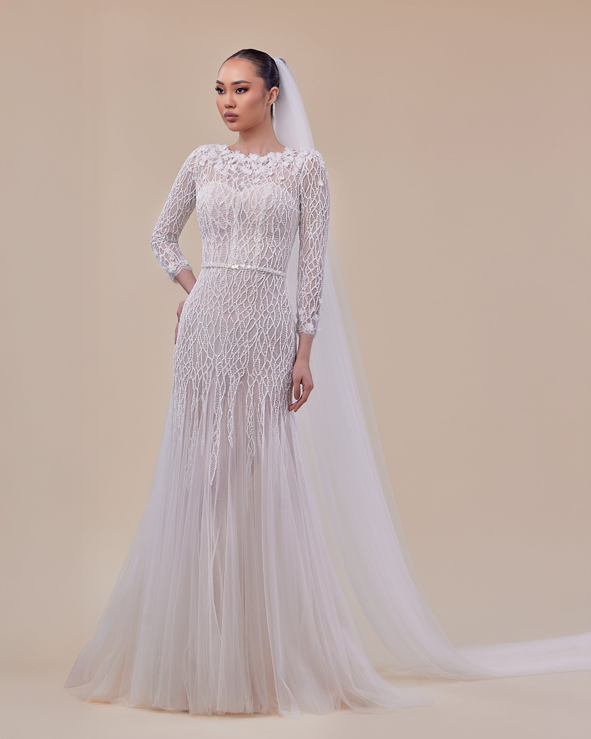 Mermaid Bridal Gown with 3D Floral Details