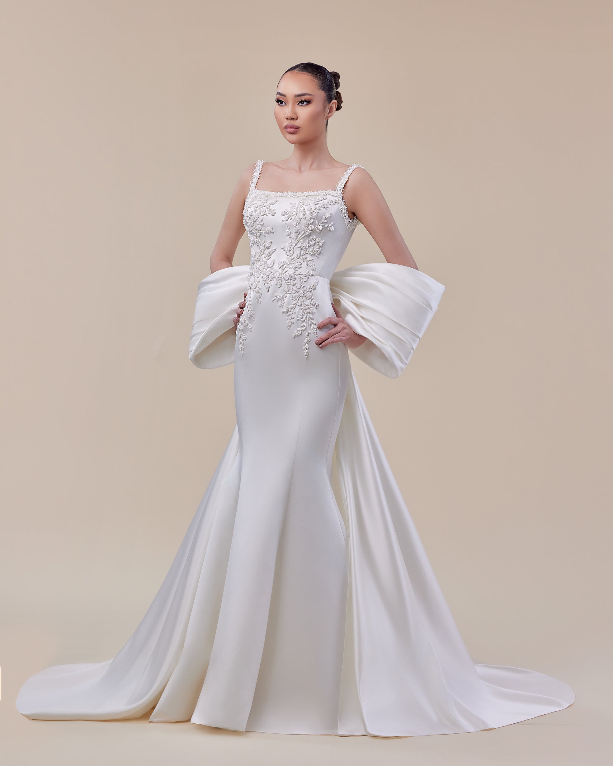 Satin Mermaid Bridal Gown with Statement Bow