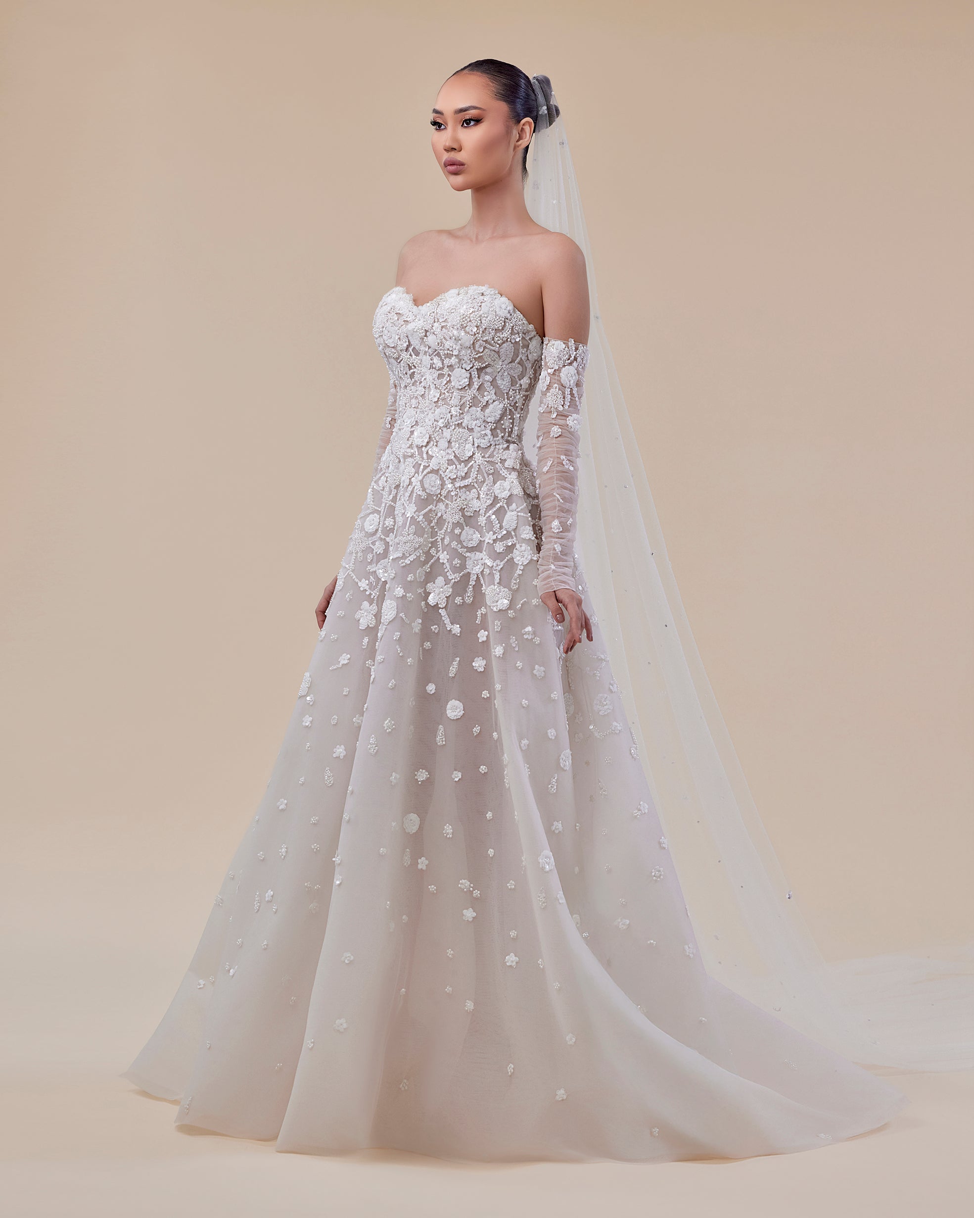Strapless Sweetheart A-Line Bridal Gown with Detachable Sleeves