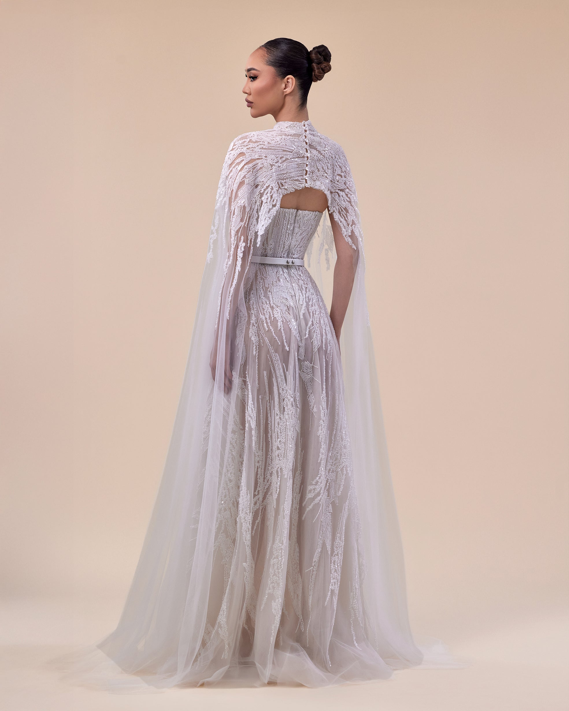 Strapless A-Line Bridal Gown with Embroidered Cape