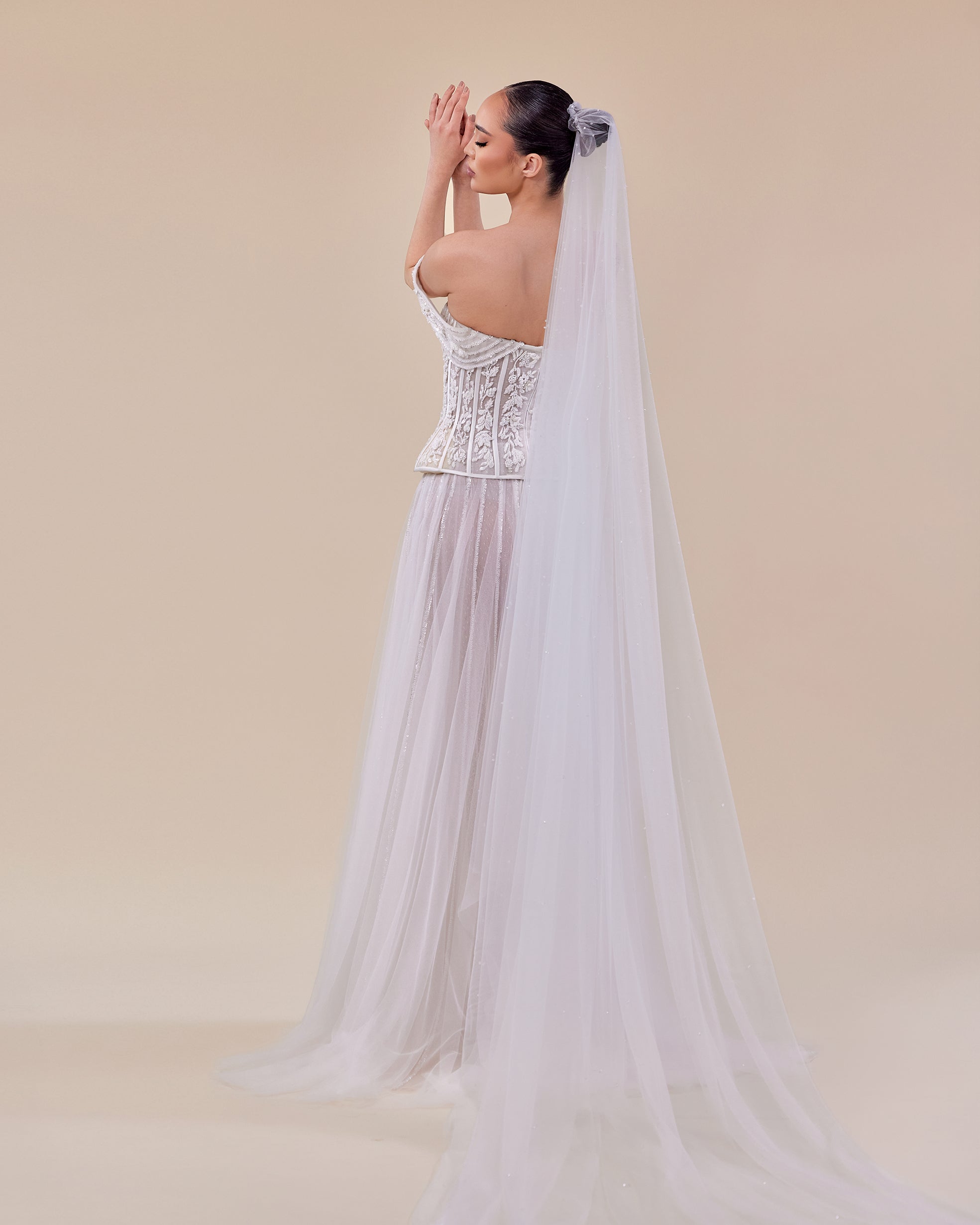 Two-Piece Tulle Bridal Gown with Off-Shoulder Embroidered Corse