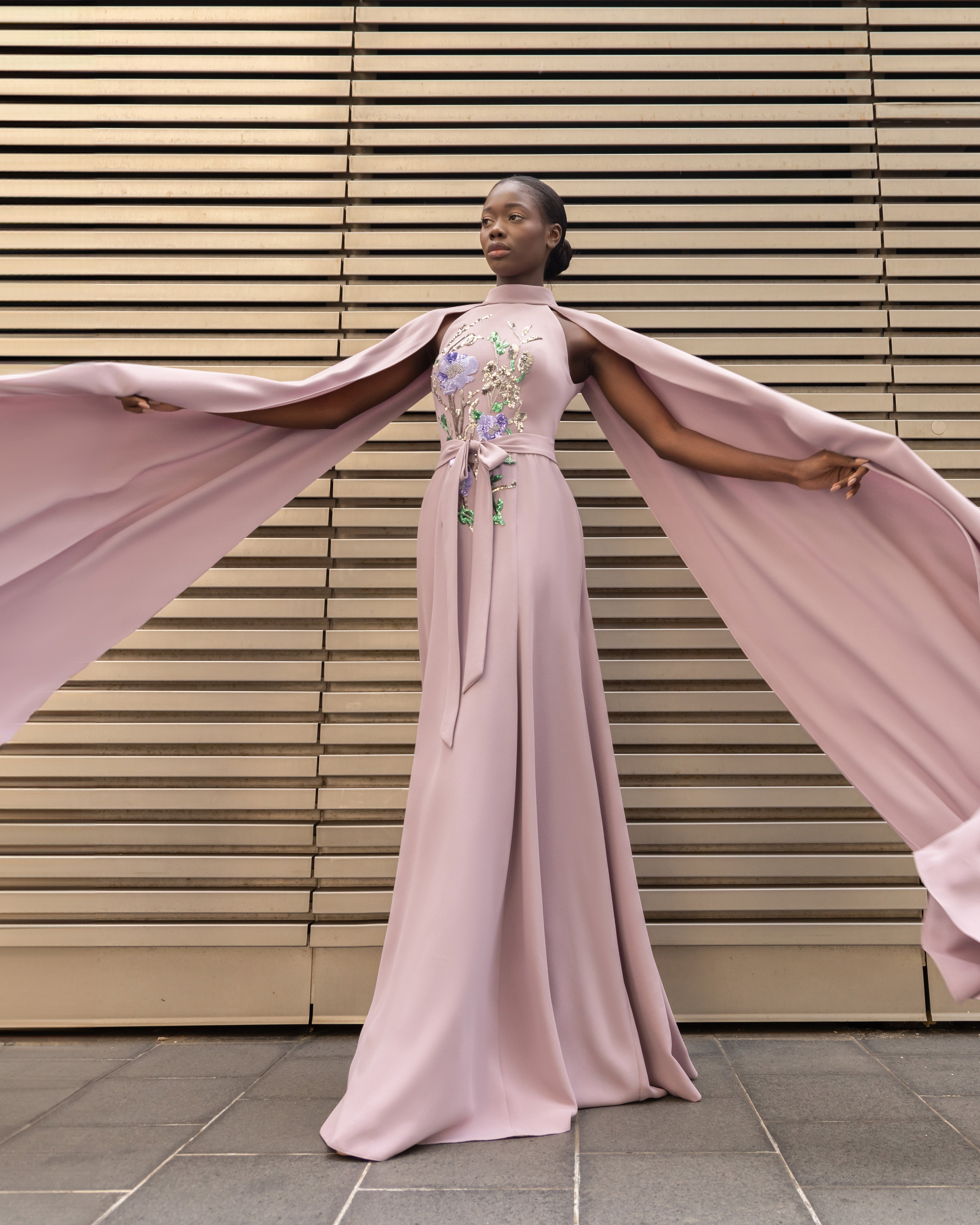 Floral Embroidered Cape Gown | 888