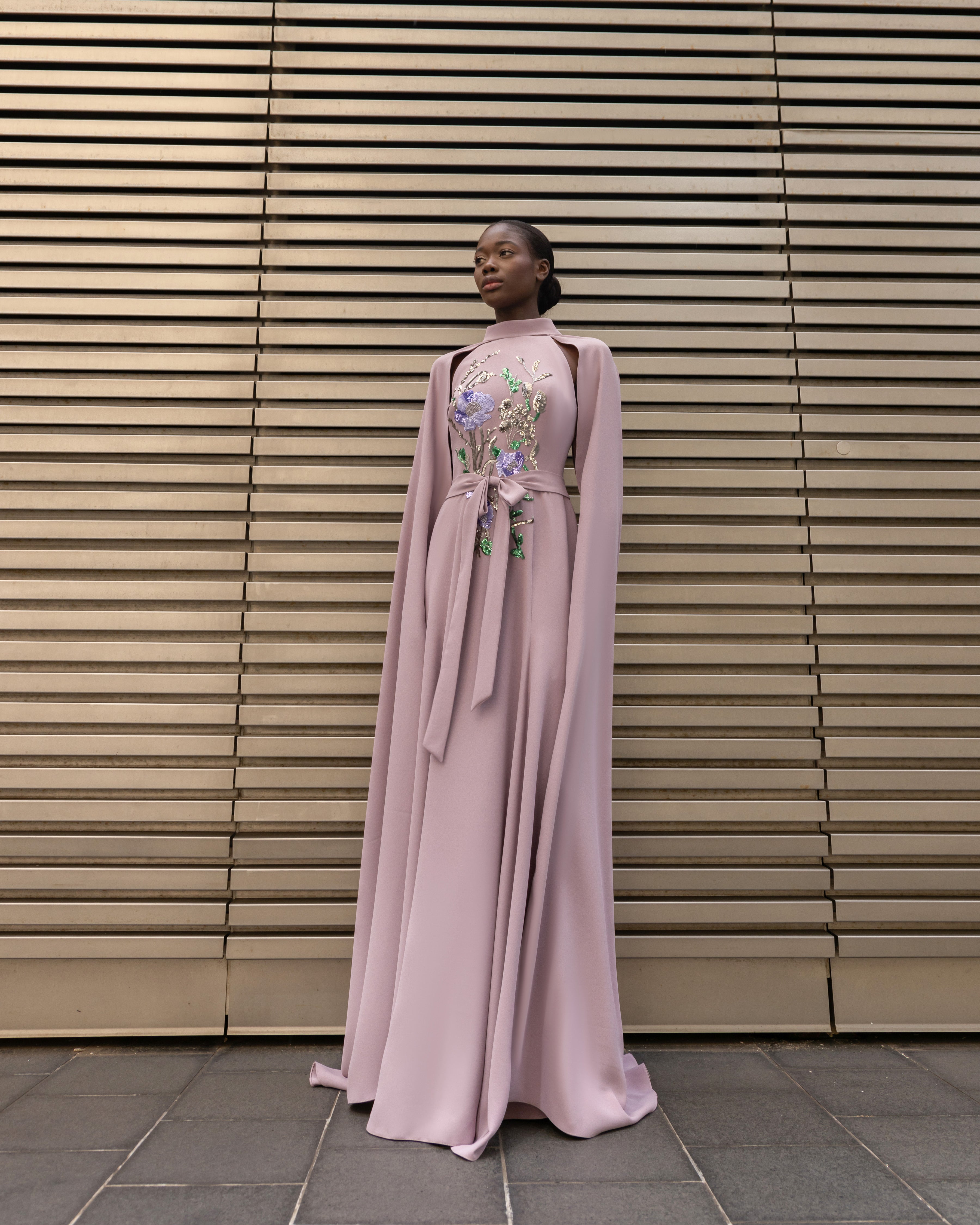 Floral Embroidered Cape Gown | 888