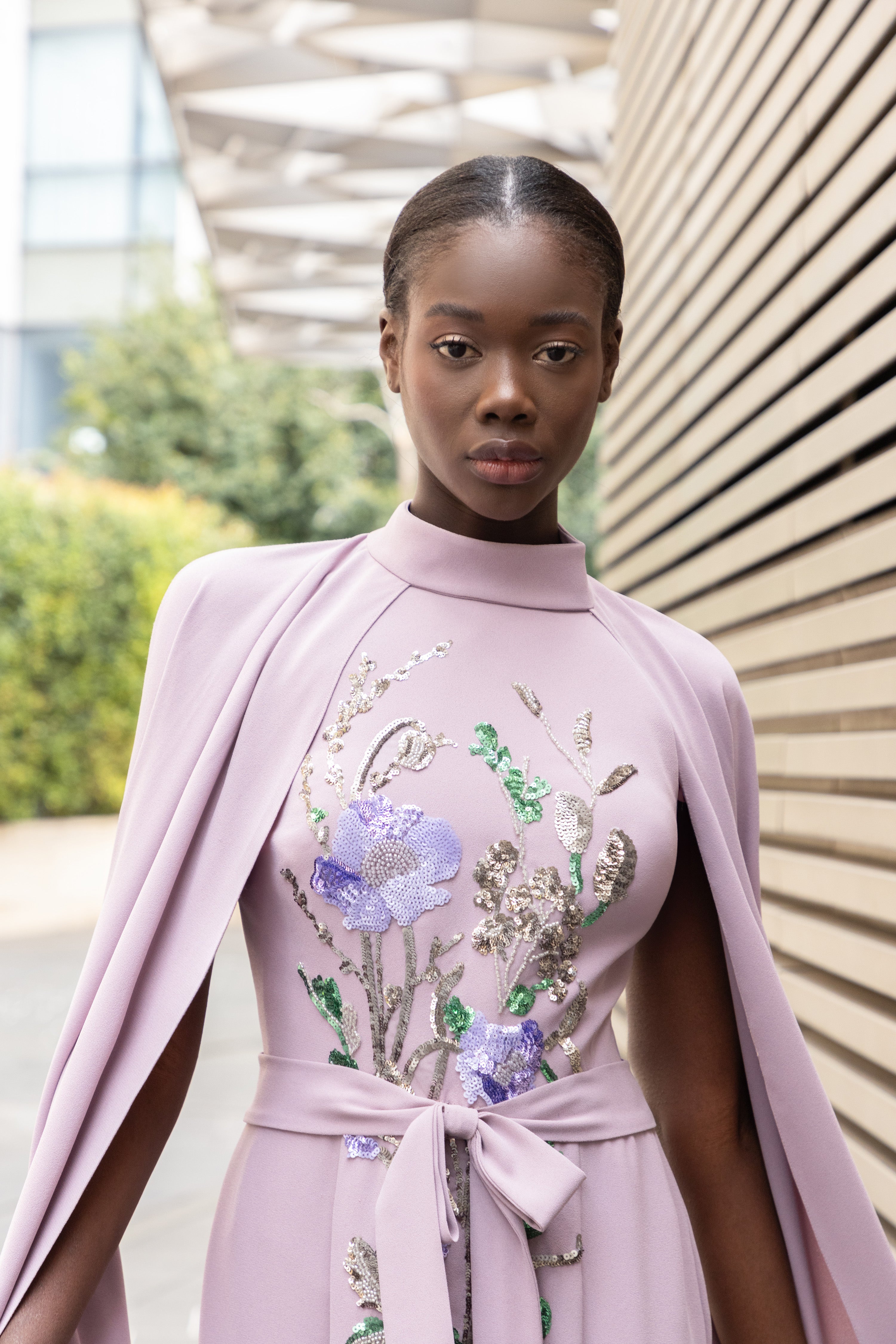 Floral Embroidered Cape Gown | 888