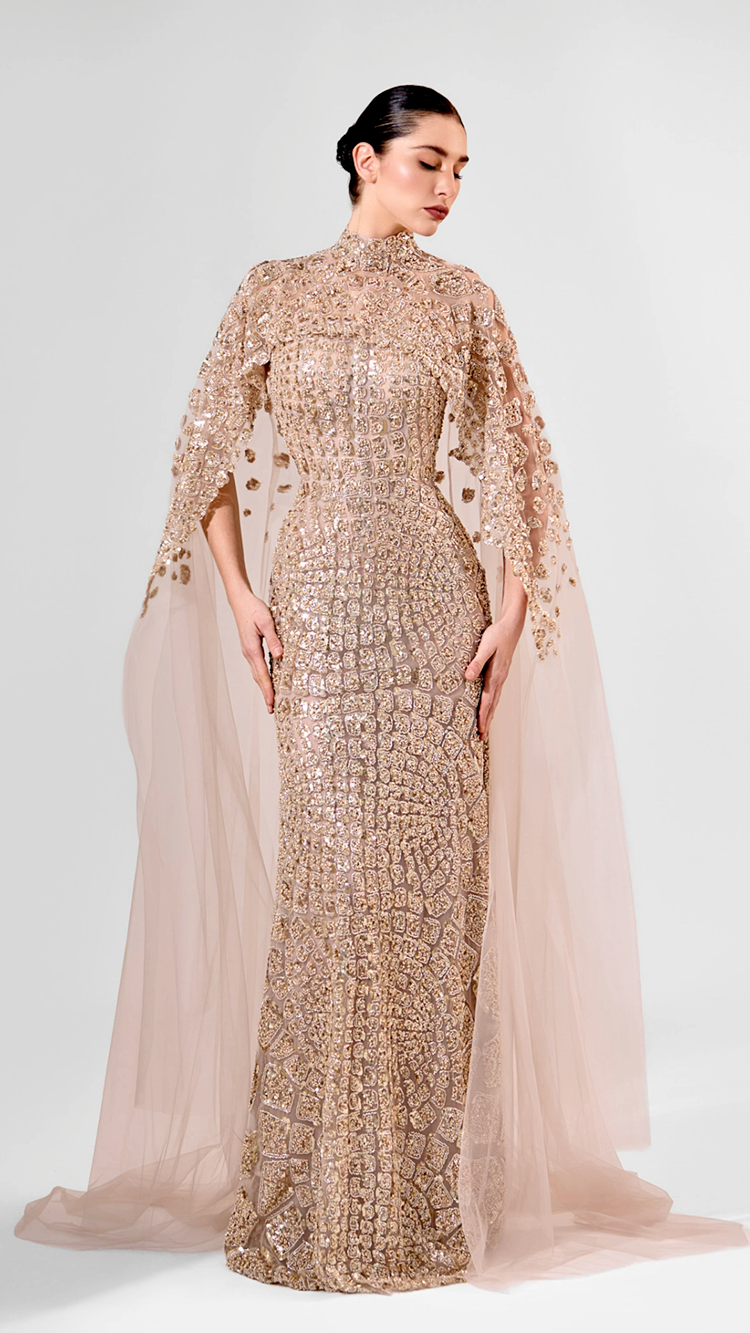 Fully Embroidered Gown with Long Embroidered Cape | 965