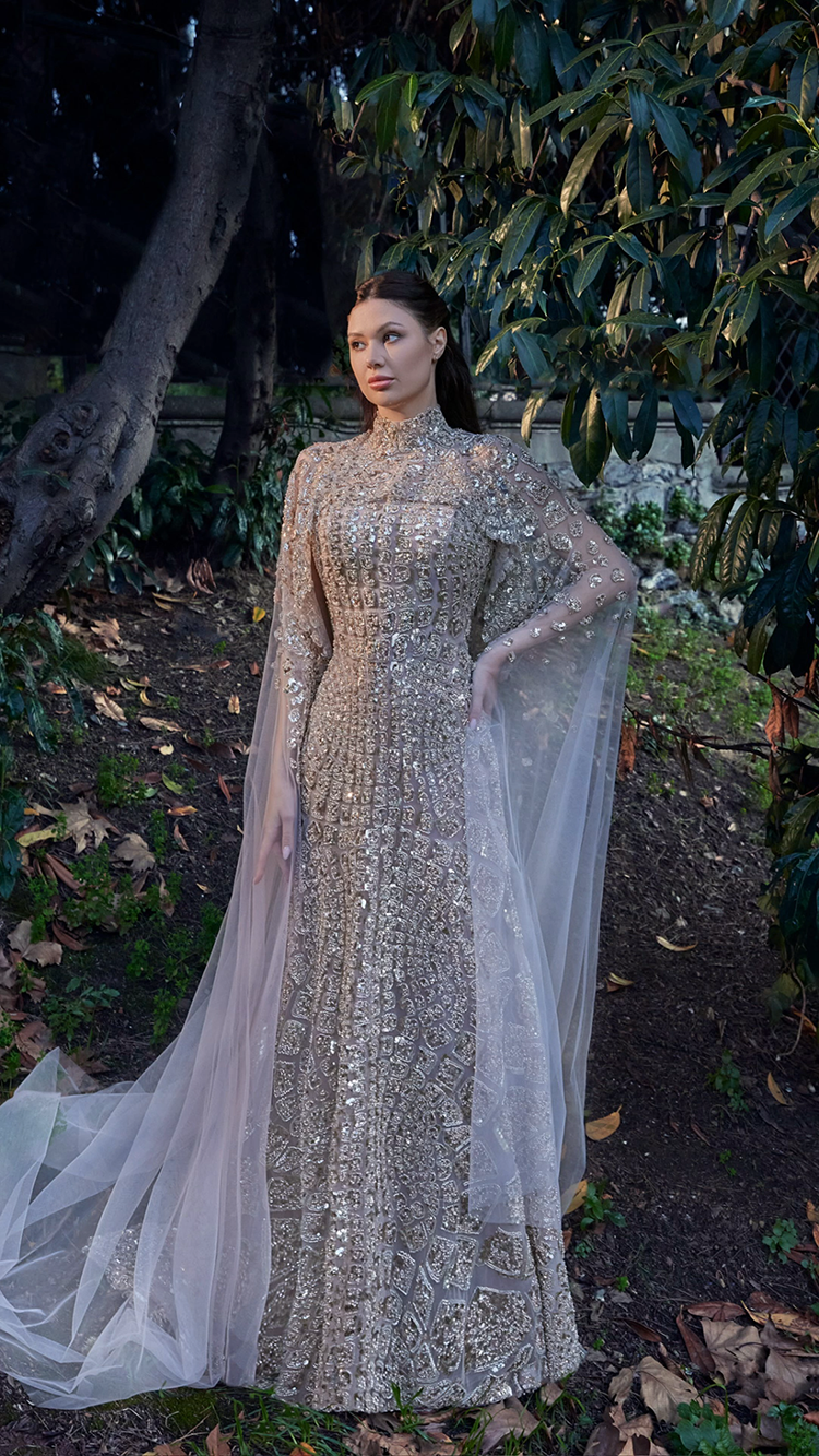 Fully Embroidered Gown with Long Embroidered Cape | 965