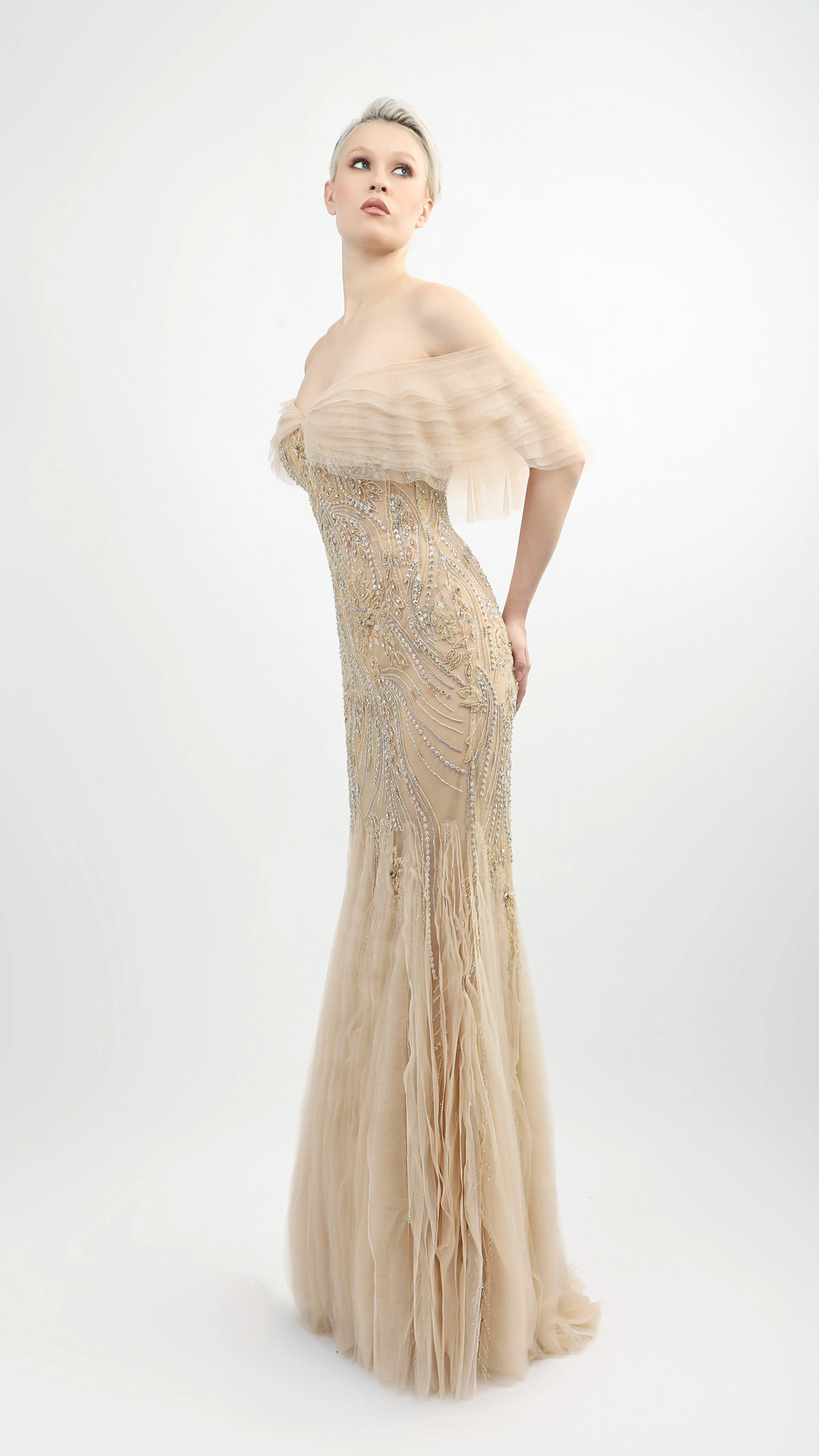 Hand Embroided Tulle Gown