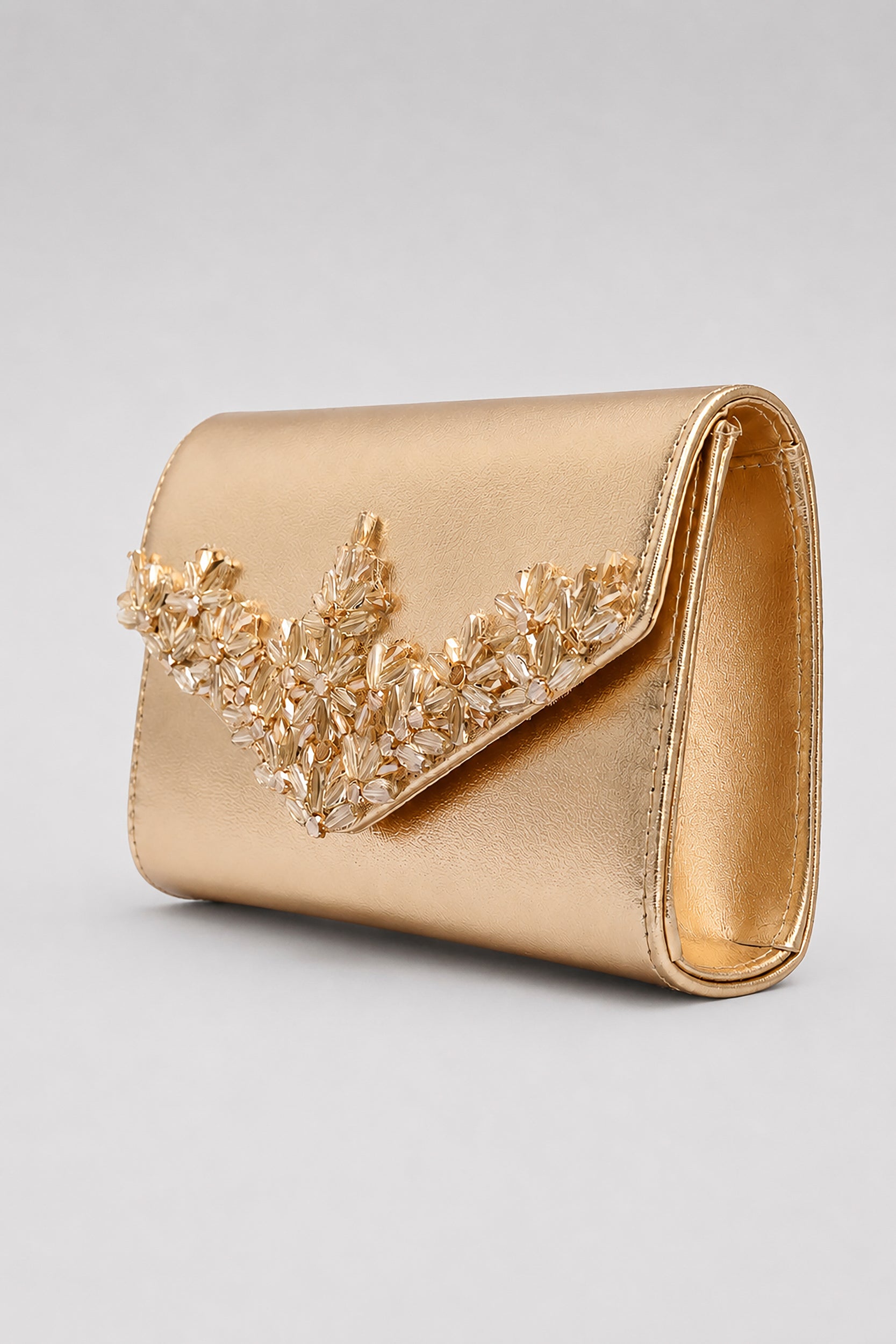 Gold Embellished Leather Clutch