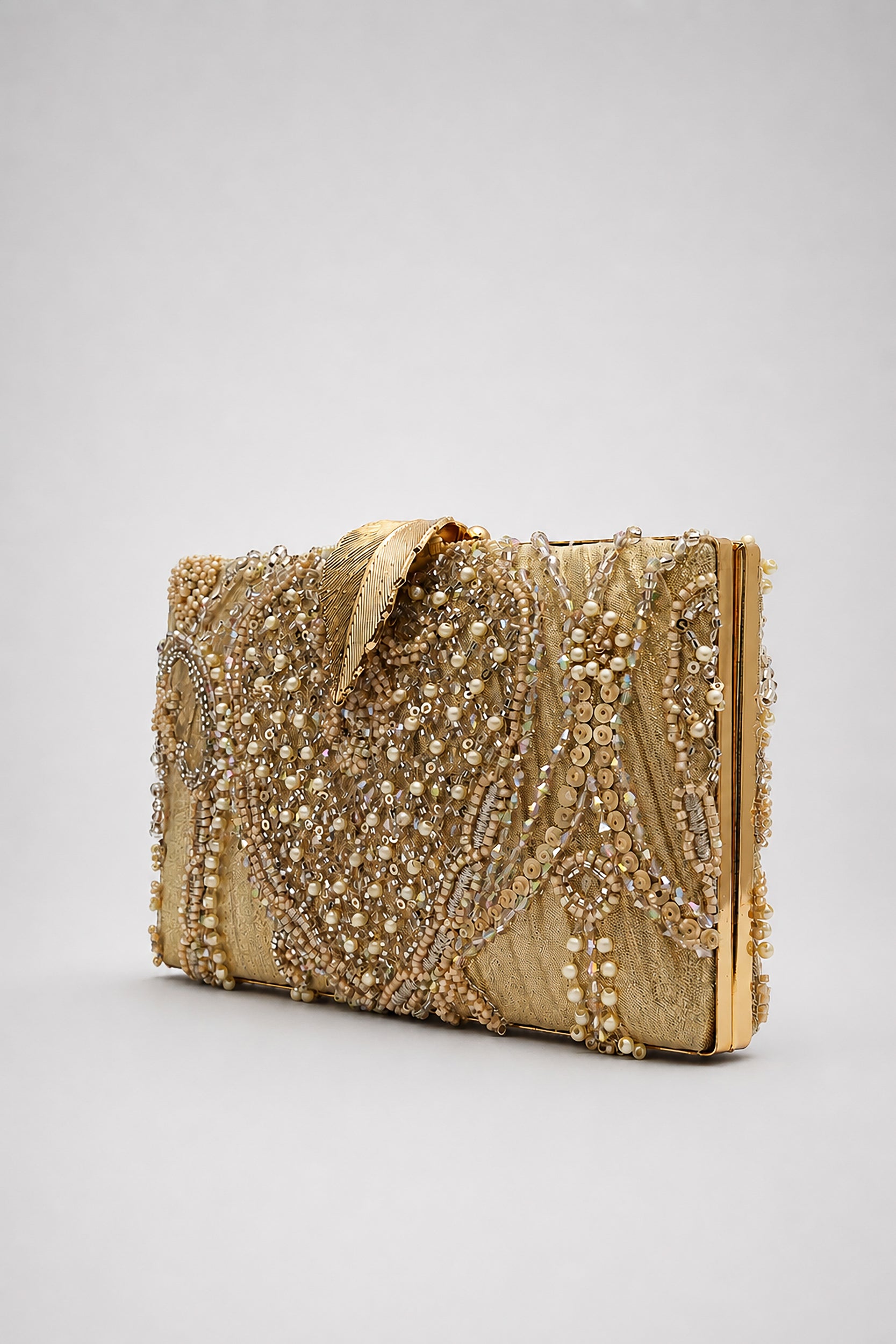Gold Clutch with Accent Leaf Closure