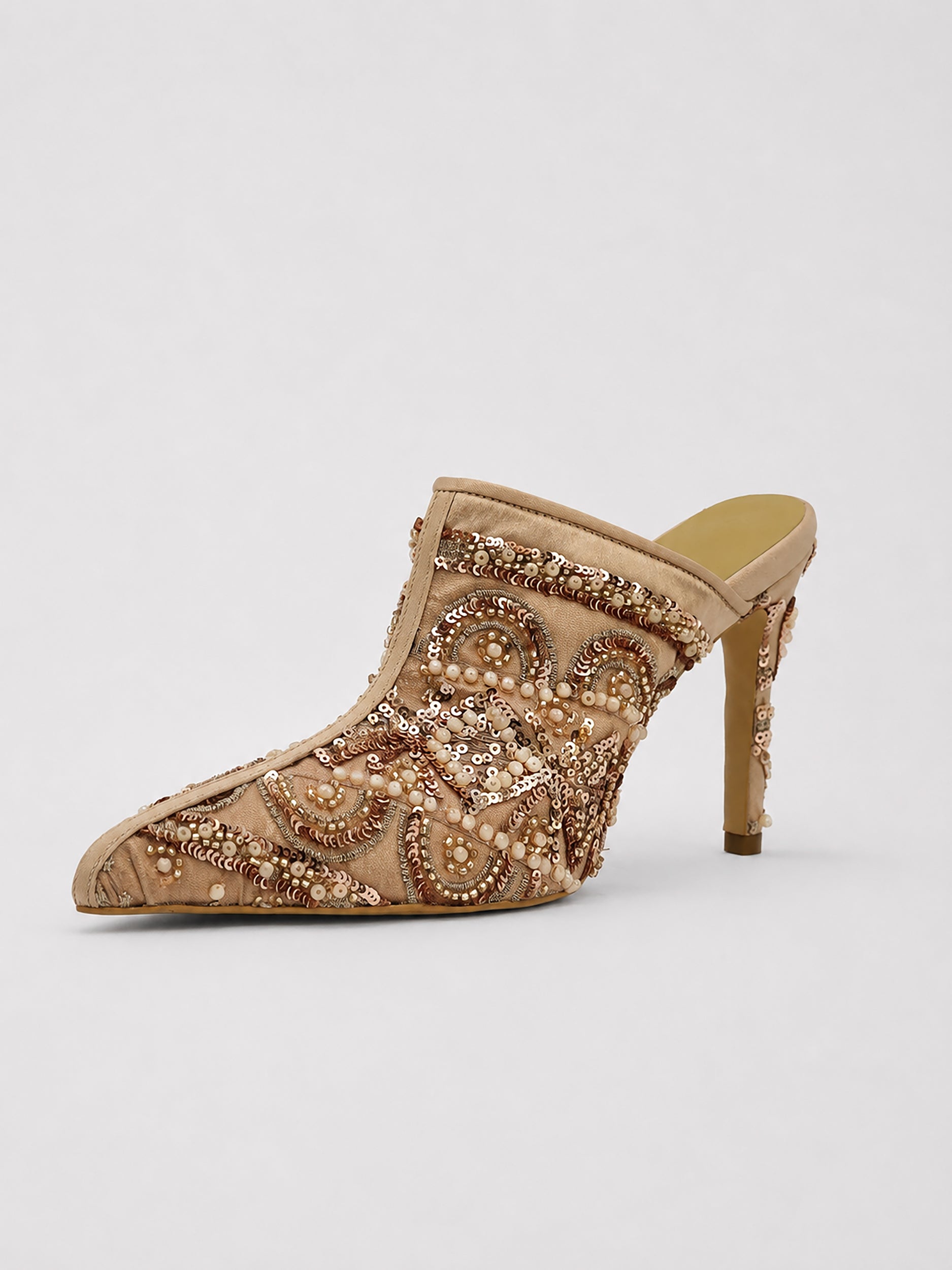 Sequined Gold and Bronze Mikado Mules