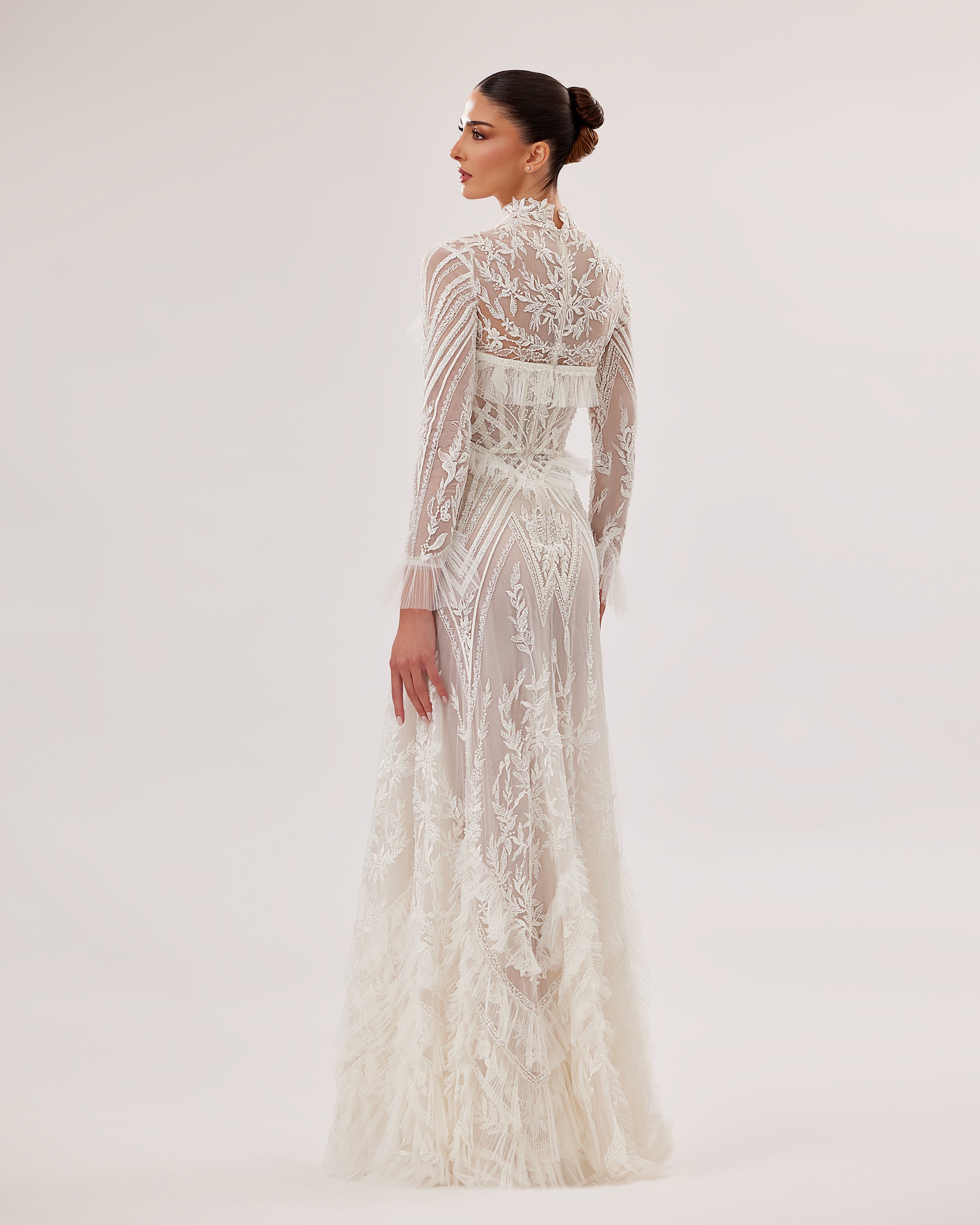 High-Neck Geometric Tulle A-Line Gown