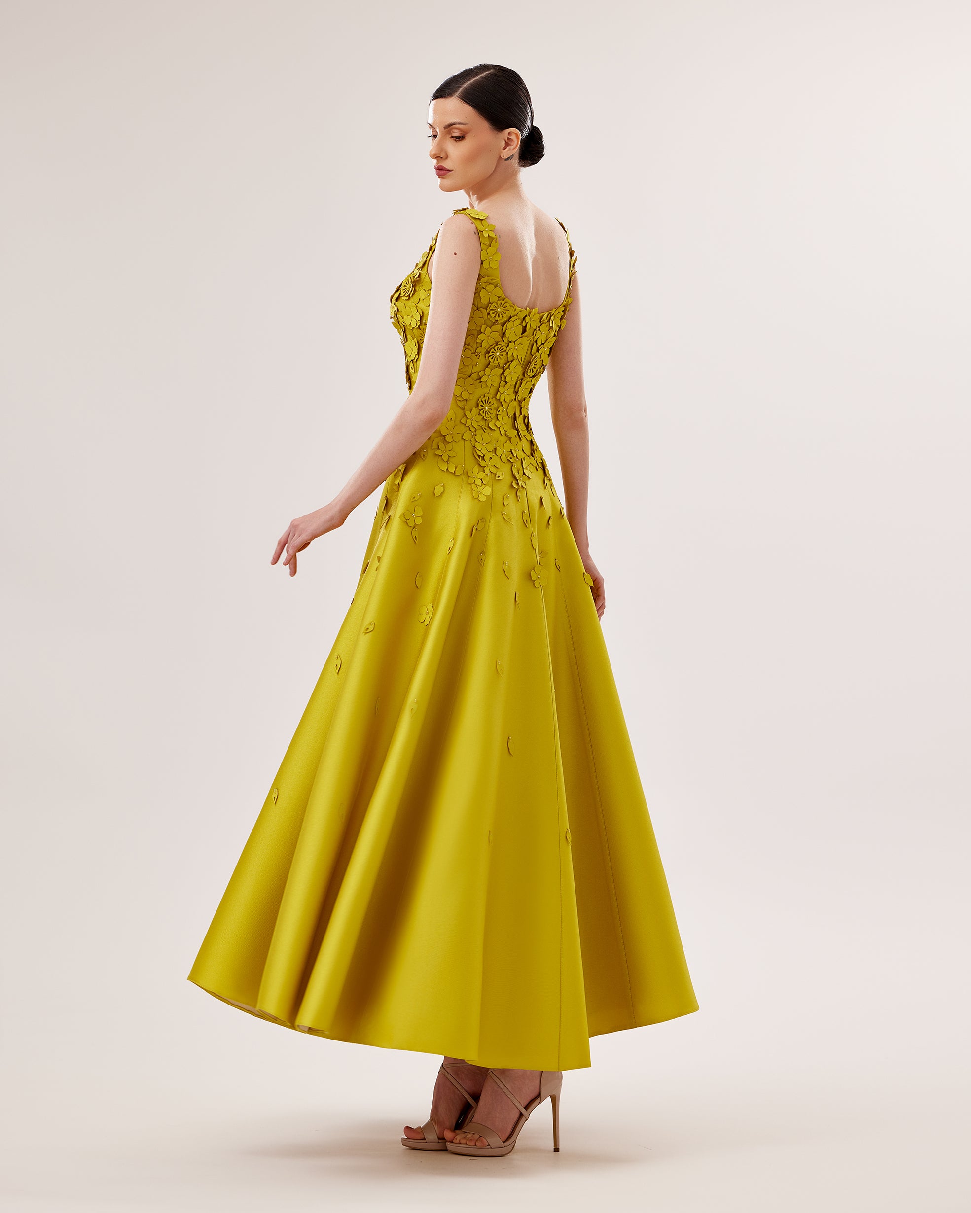 Embellished Tesla Midi Dress with 3D Florals