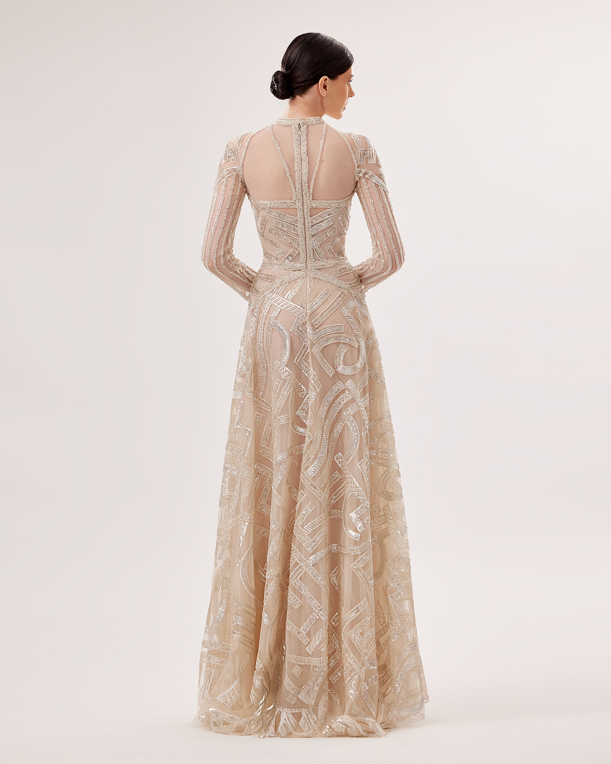 Geometrical Embroidered Tulle Gown
