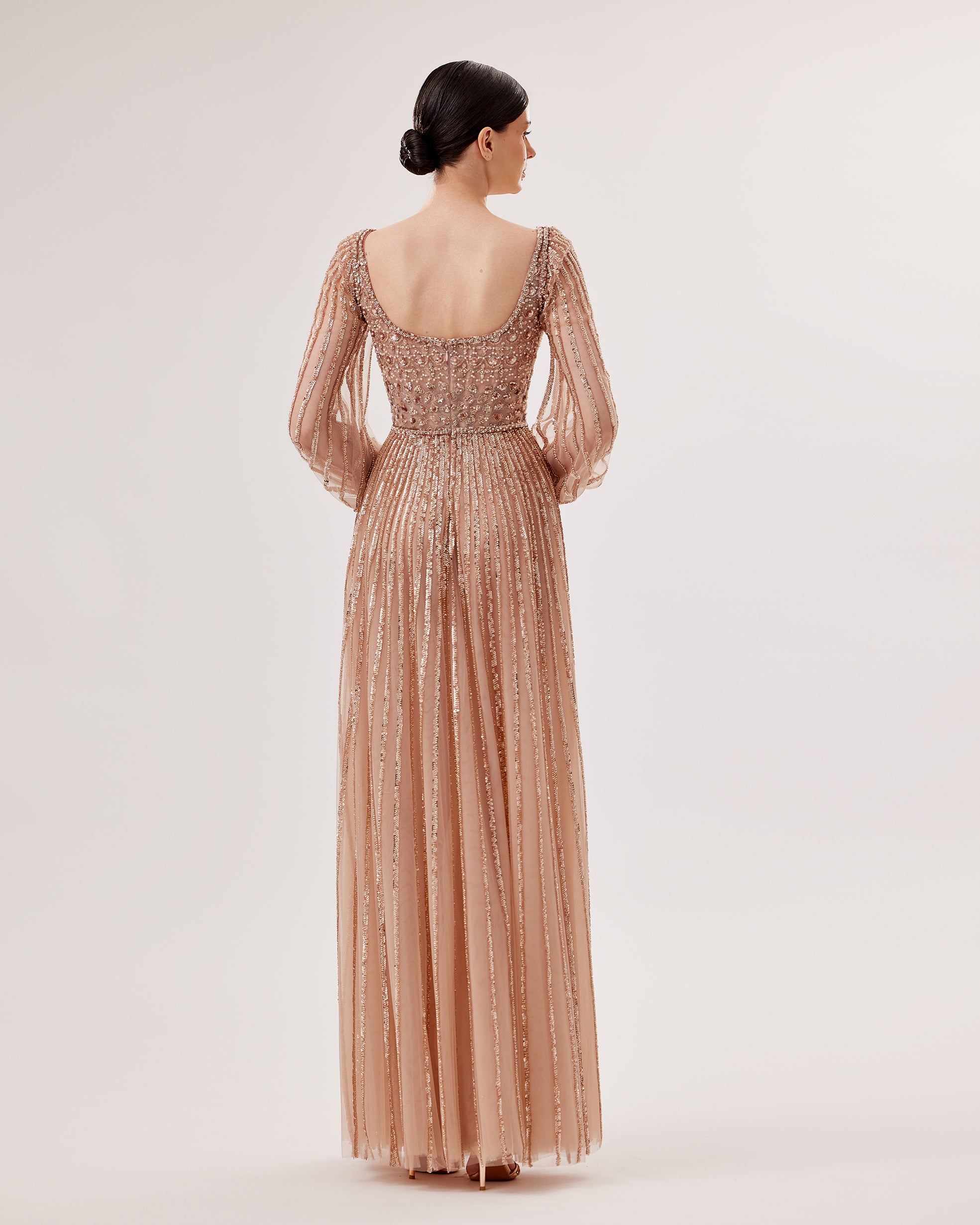 Square-Neck Embroidered Tulle Gown